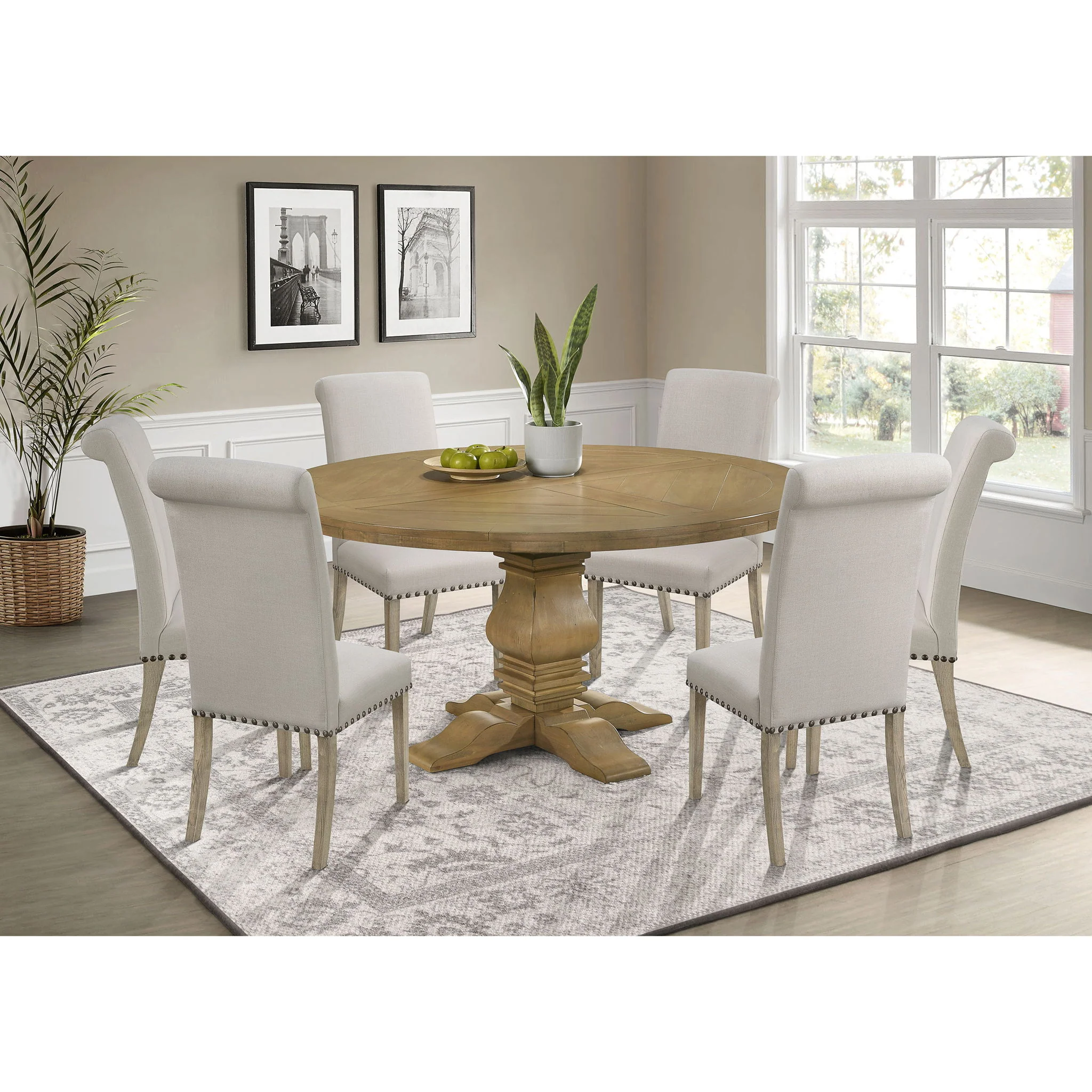 Round Dining Table Set With Upholstered Chairs - Image 7