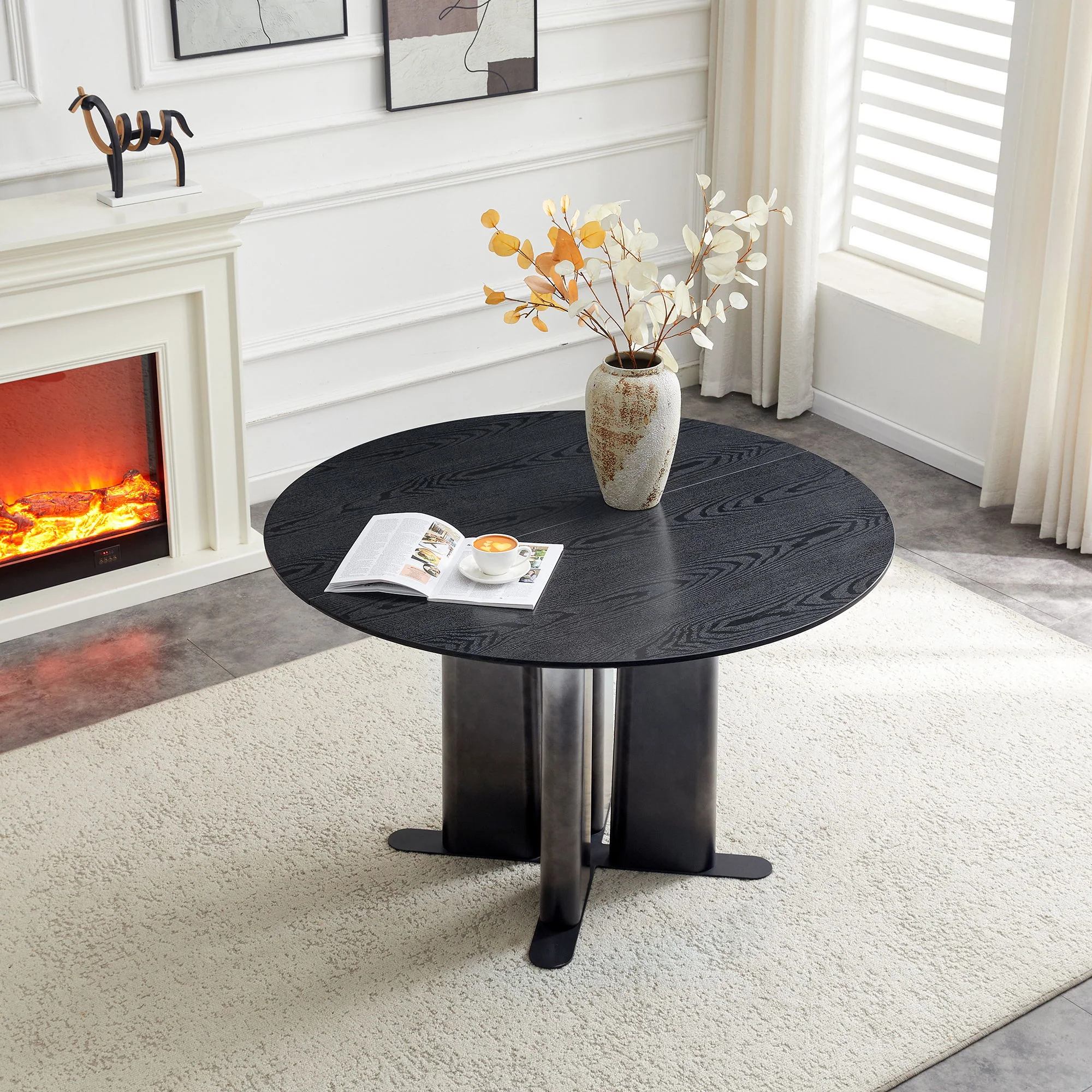 Round Dining Table With Cross Base, Modern Home Furniture - Image 4