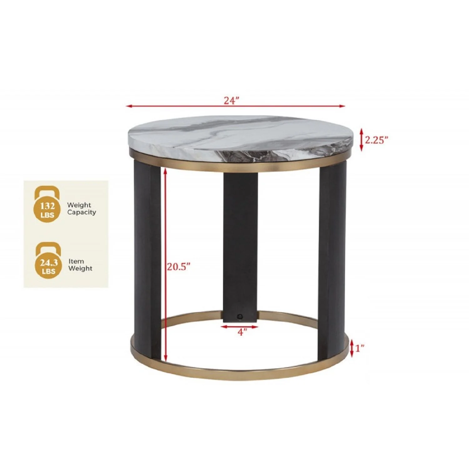 Round End Table For Living Room - Gold / Brown - Image 4