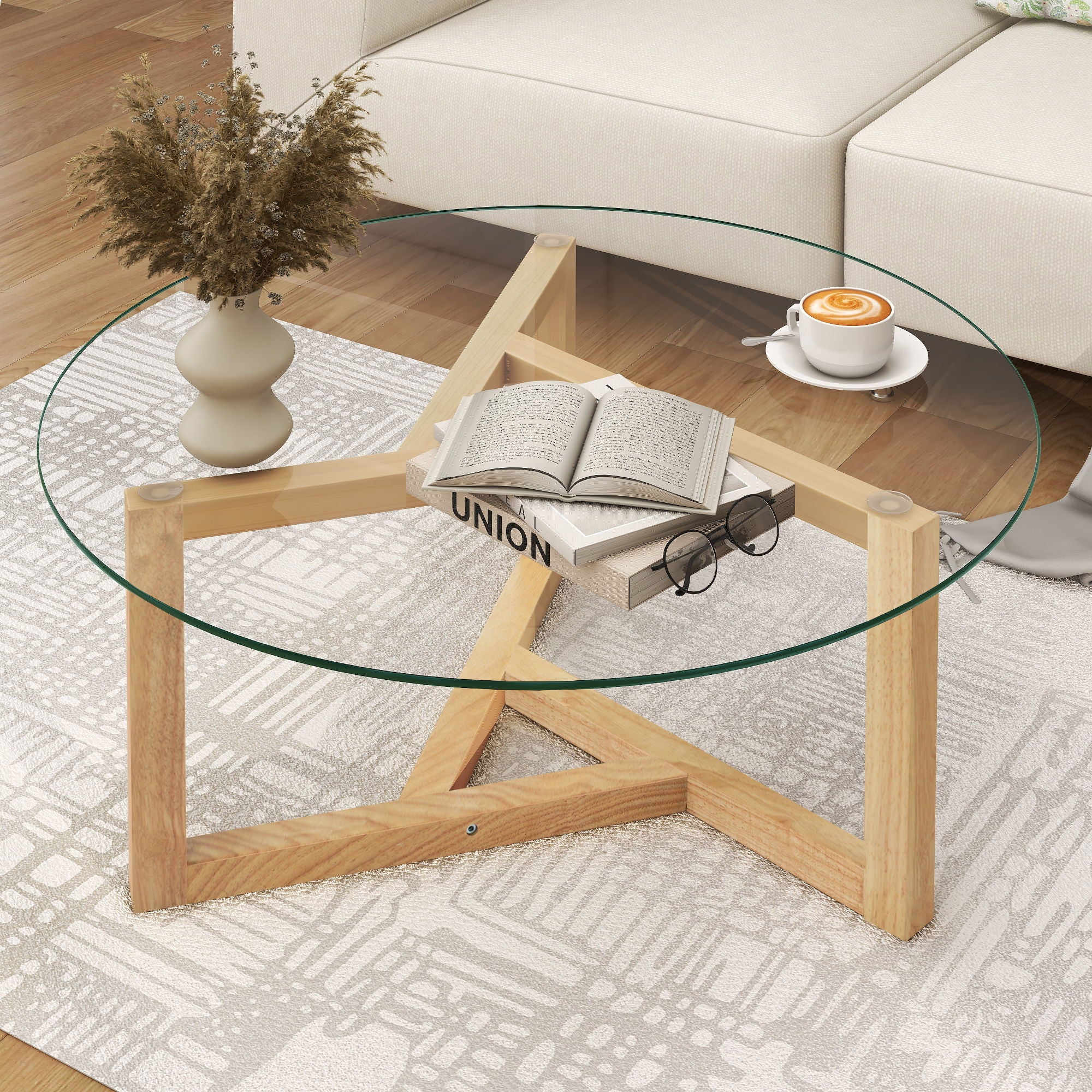 Round Glass Coffee Table Modern Cocktail Table - Image 7