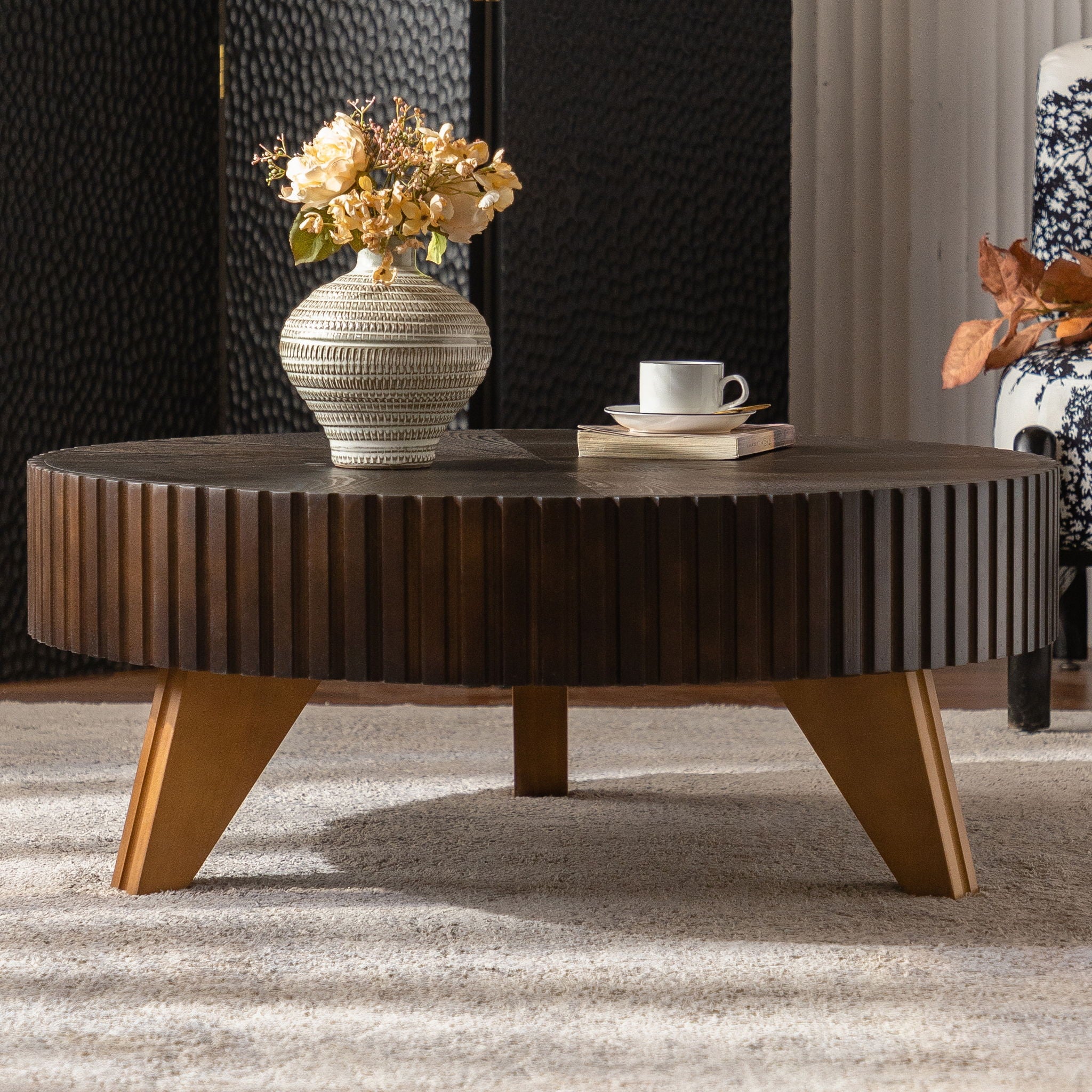 Round Retro Coffee With Solid Wood Legs - Image 11