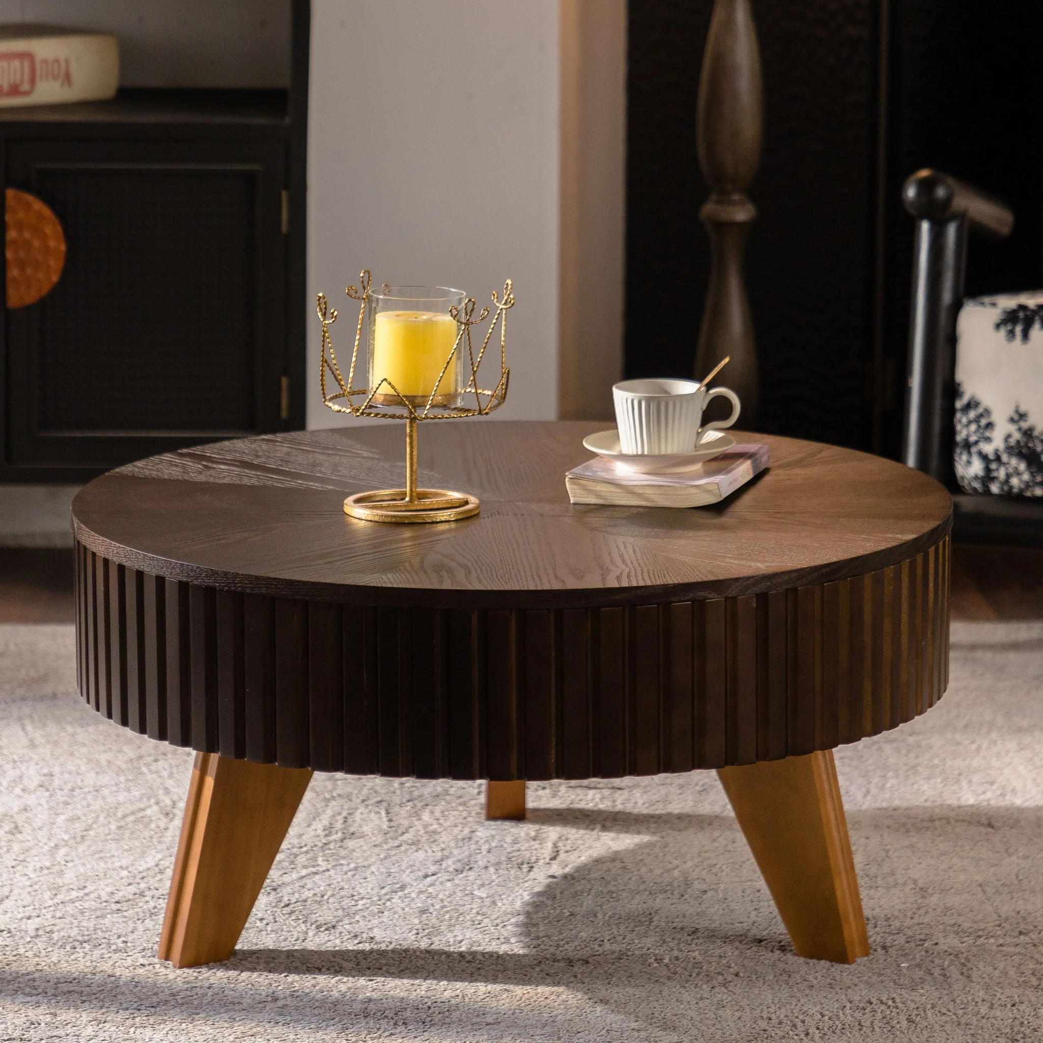 Round Retro Coffee With Solid Wood Legs - Image 14