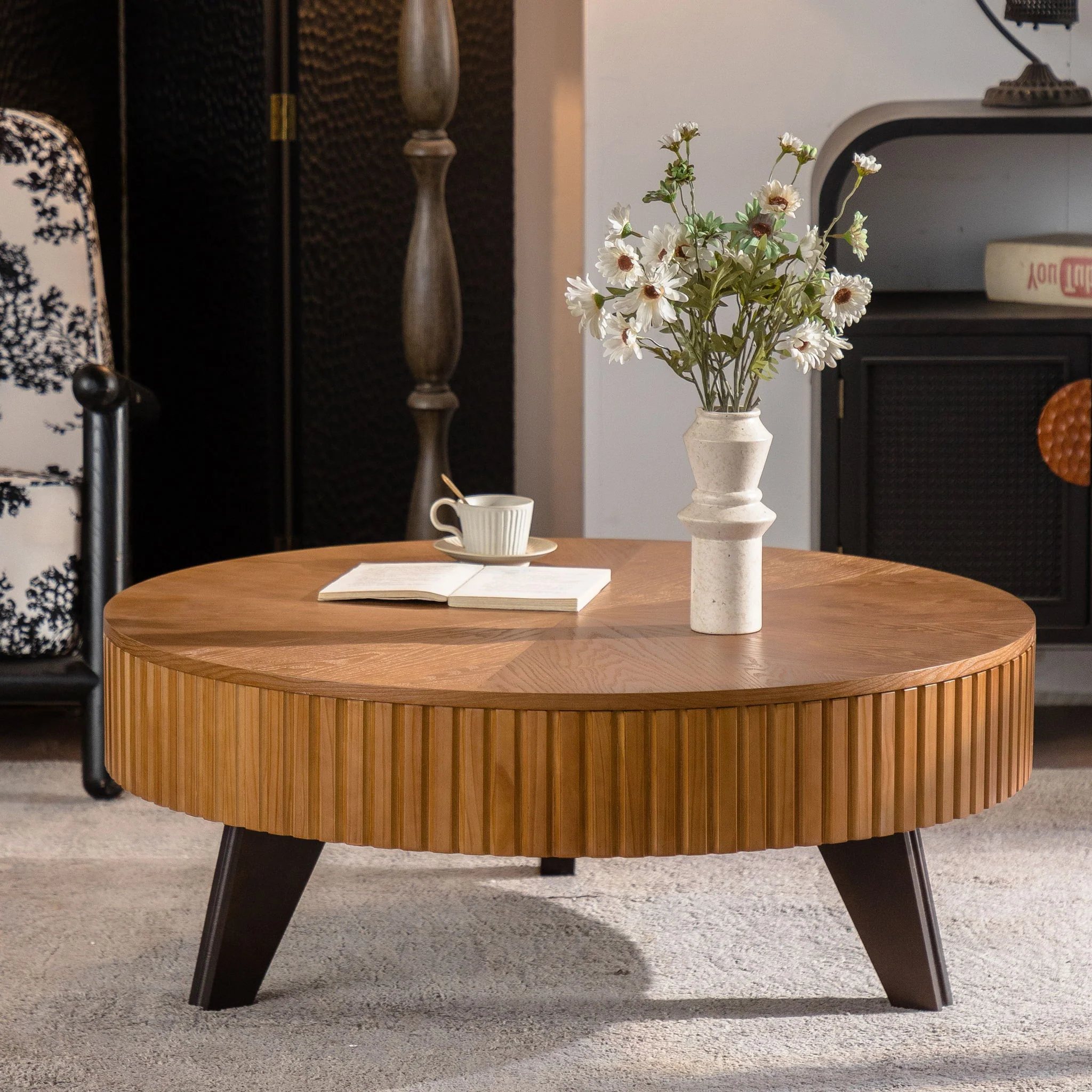 Round Retro Coffee With Solid Wood Legs - Image 16