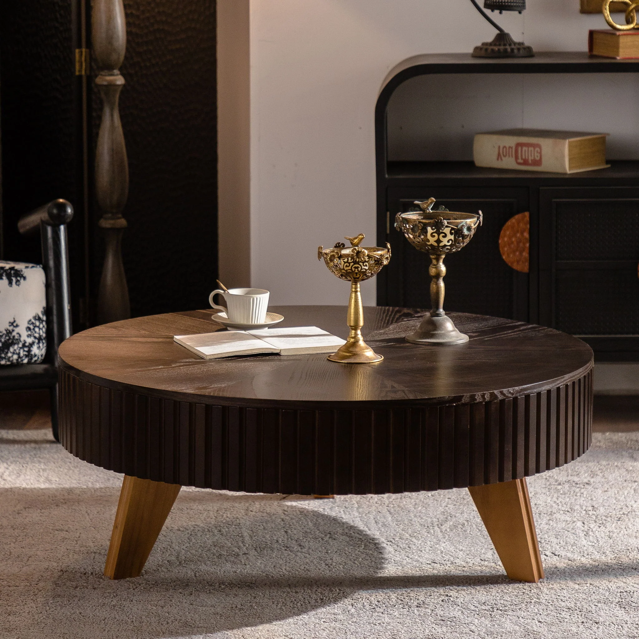 Round Retro Coffee With Solid Wood Legs - Image 17