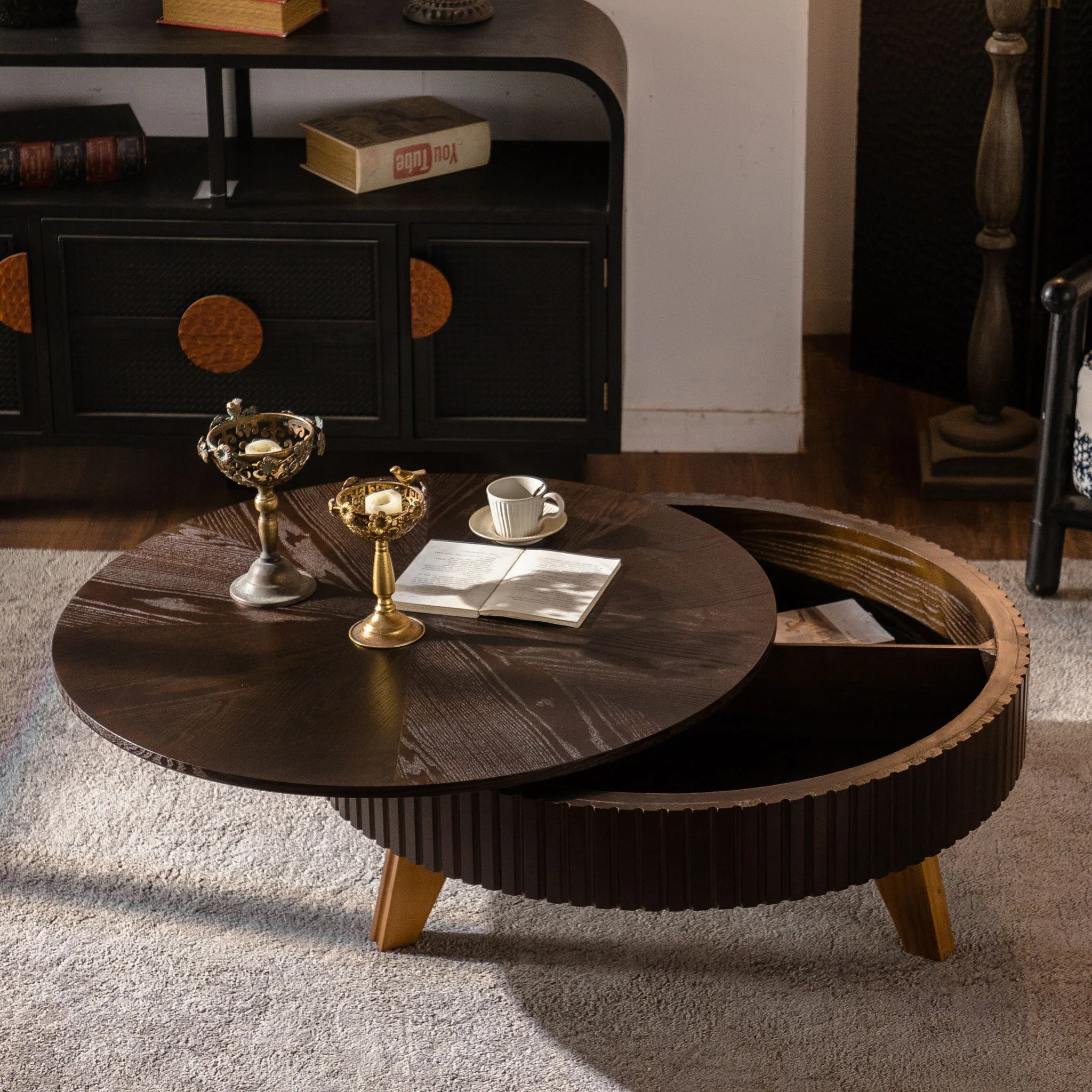 Round Retro Coffee With Solid Wood Legs - Image 18