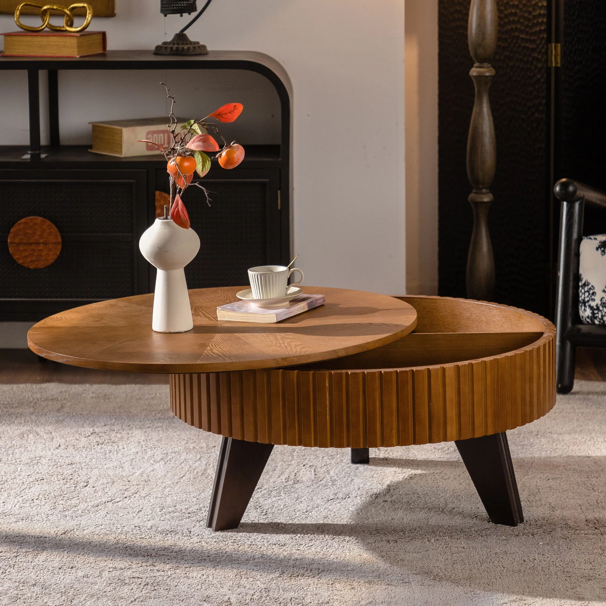 Round Retro Coffee With Solid Wood Legs - Image 7