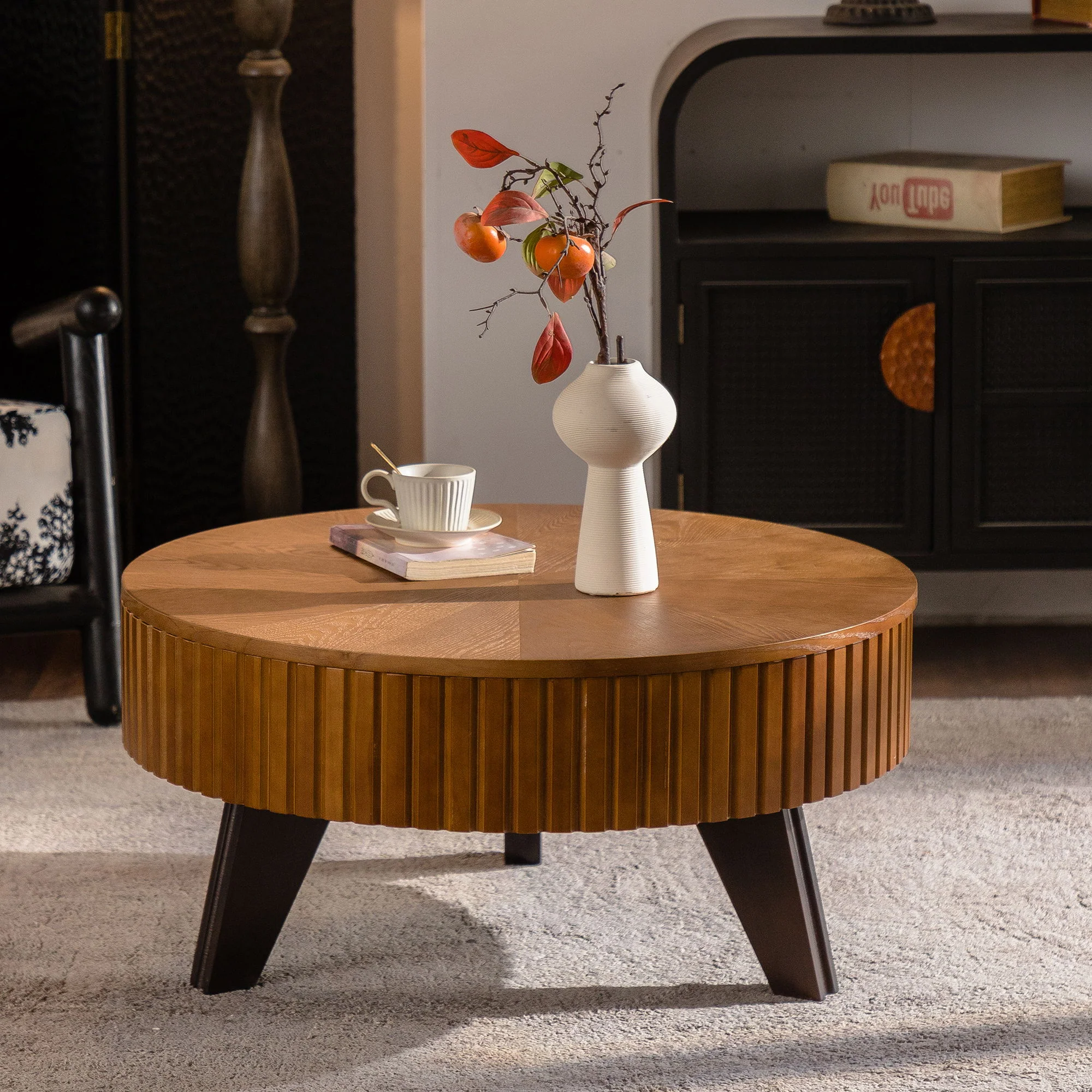 Round Retro Coffee With Solid Wood Legs - Image 8