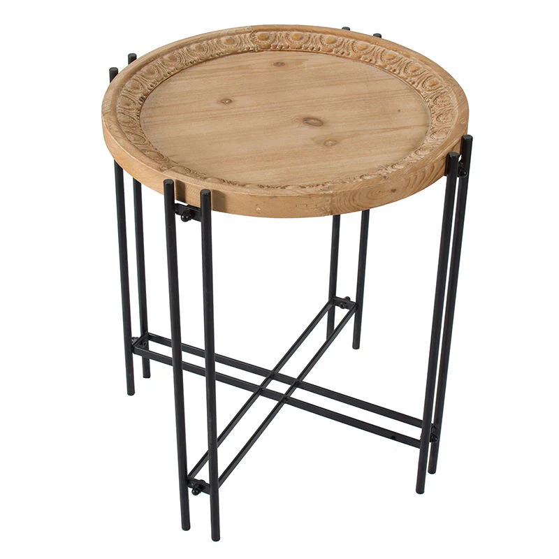 Round Side Table With Wood Top, End Table For Living Room Bedroom - Black Brown - Image 4