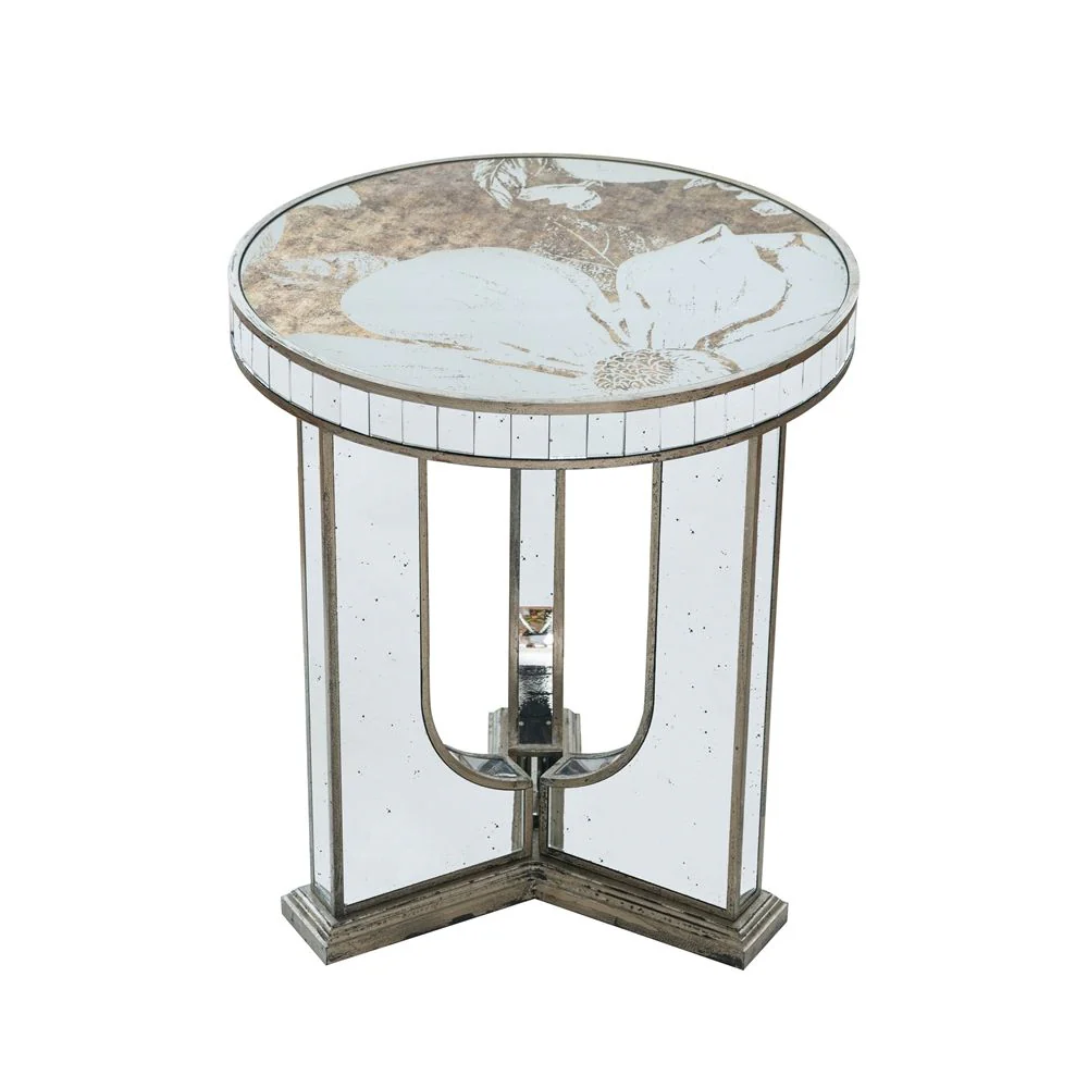 Round Table With Elegant Foral Design And Mirrored - Image 7
