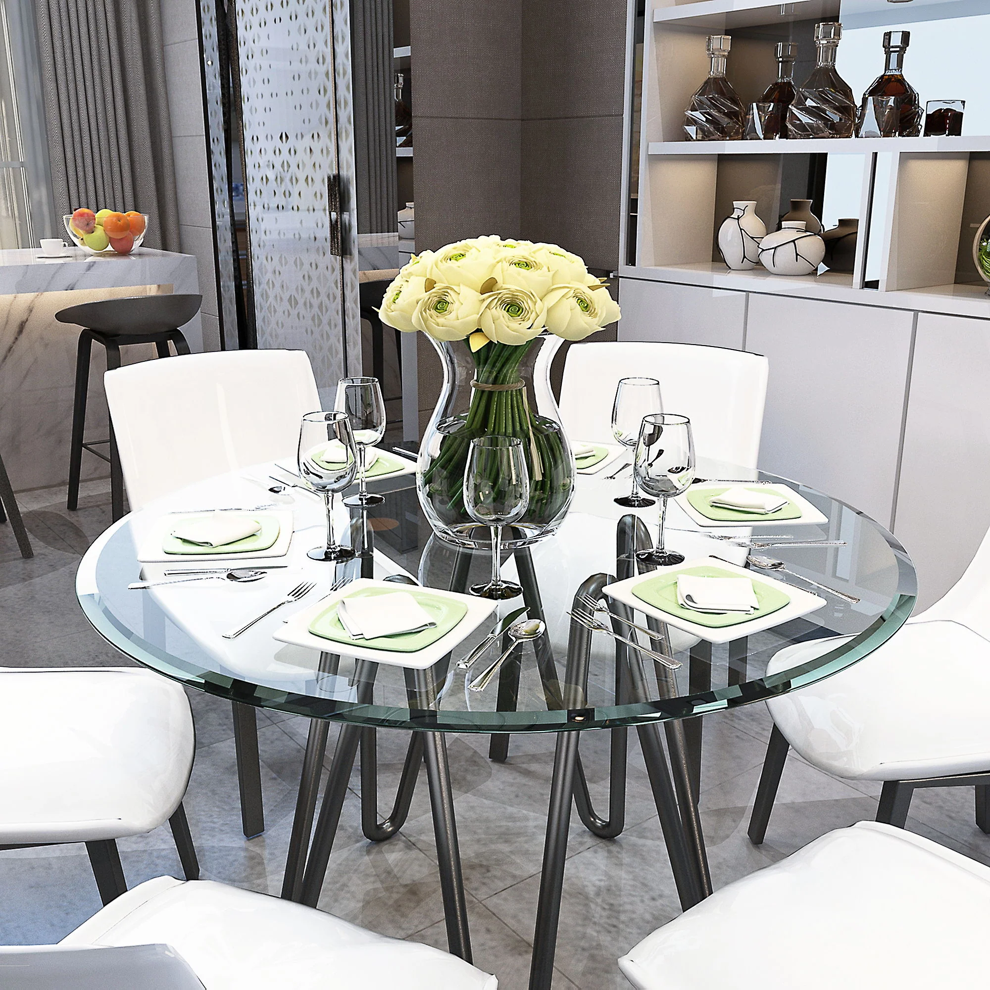 Round Tempered Glass Table Top Clear Glass, Thick Beveled Polished Edge - Black - Image 3