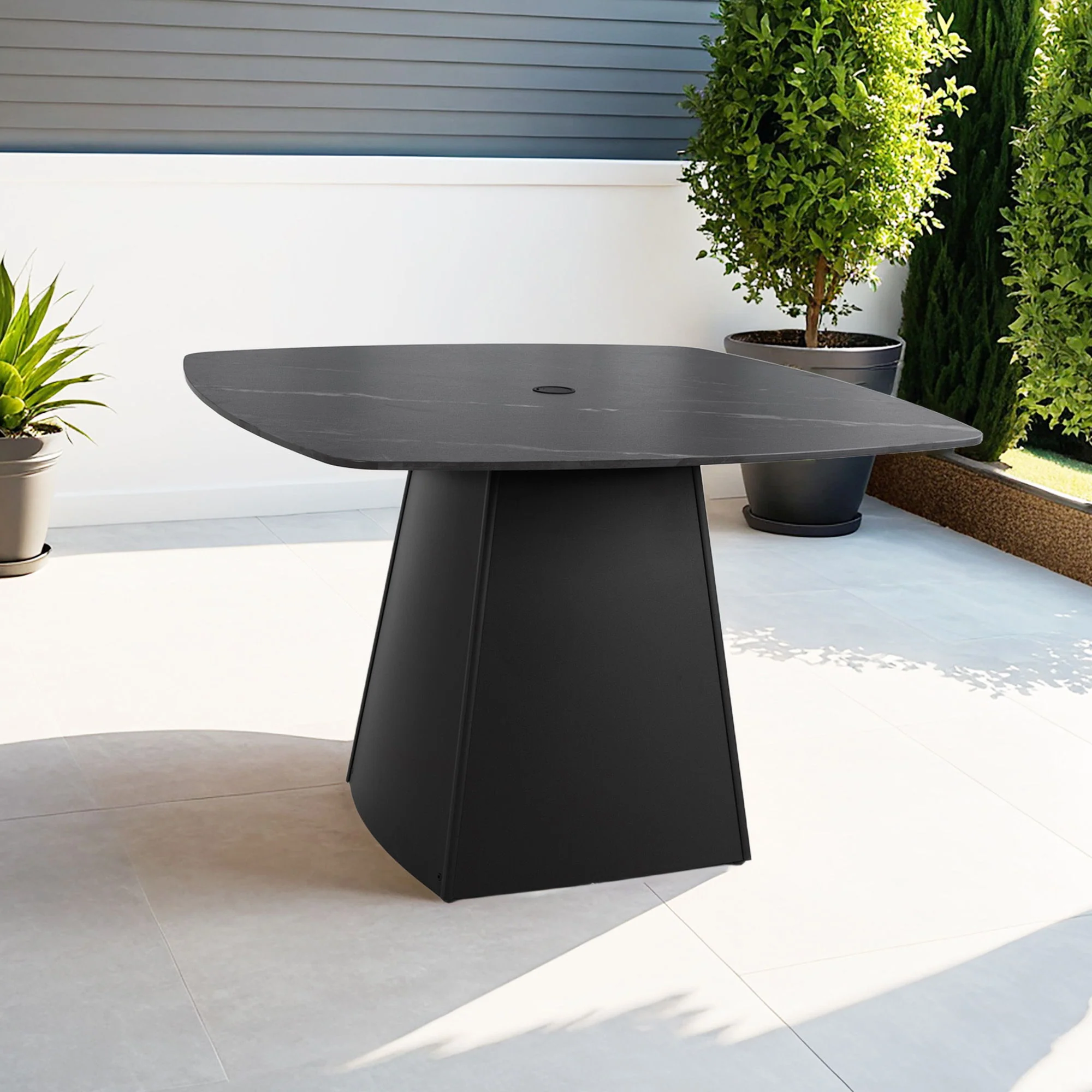 Rounded Square Outdoor Pedestal Dining Table - Image 8