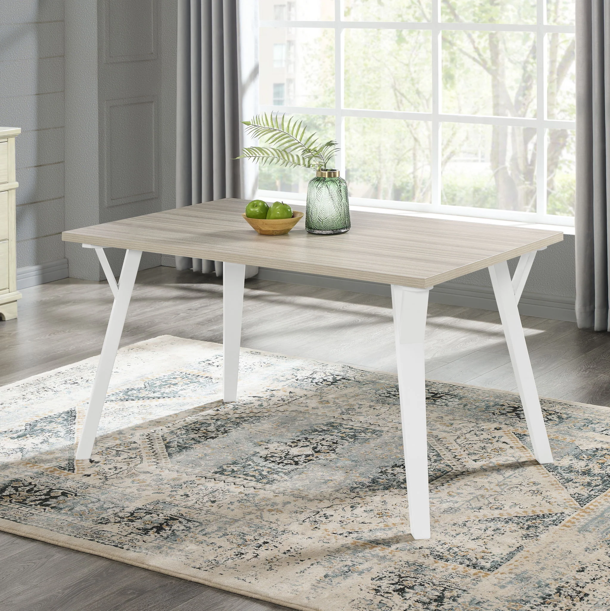 Roundhill - 5 Piece Dining Set, Dining Table With 4 Windsor Chairs - Brown / Antique White - Image 3