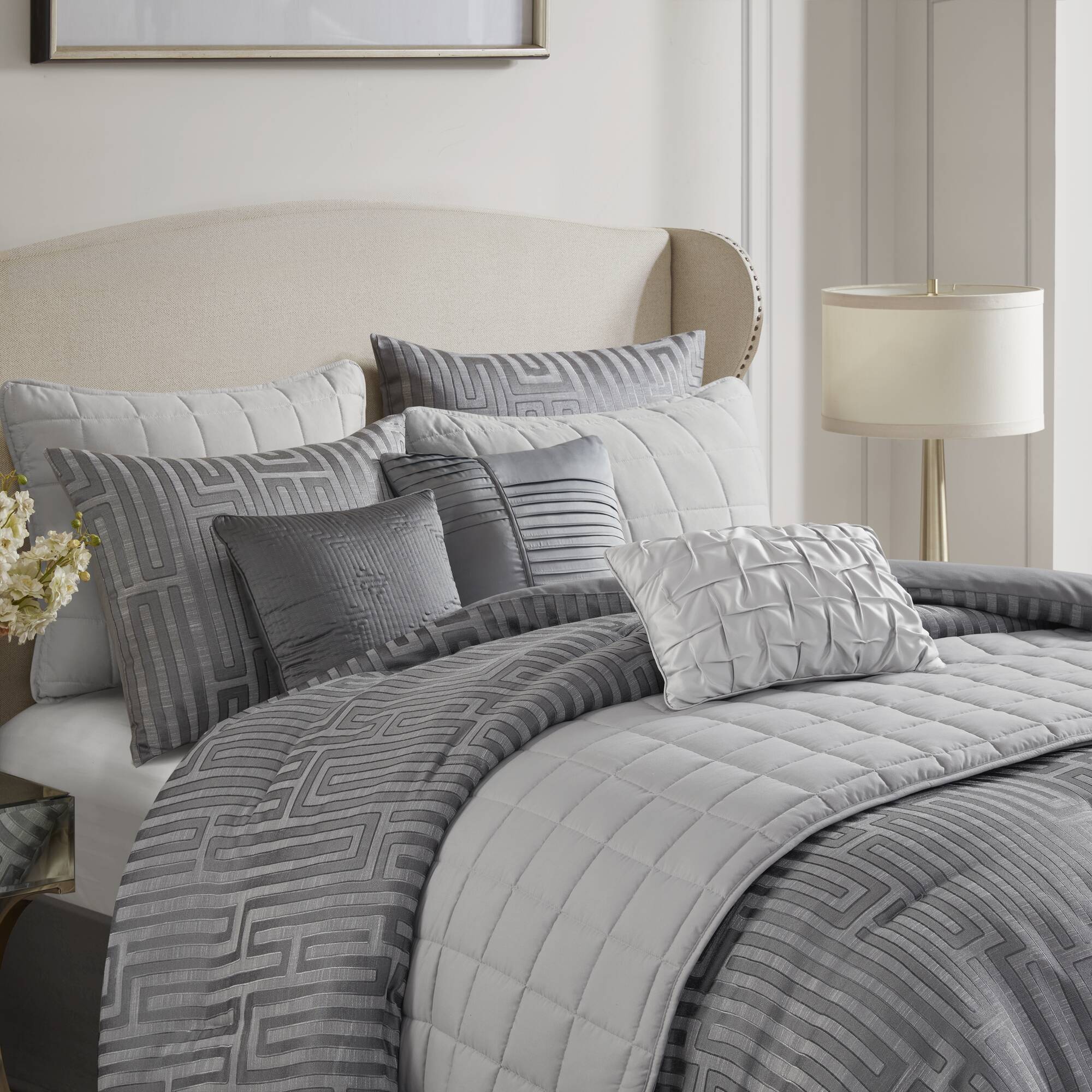 Royce - 10 Piece Queen Luxury Comforter Set - Gray - Image 2
