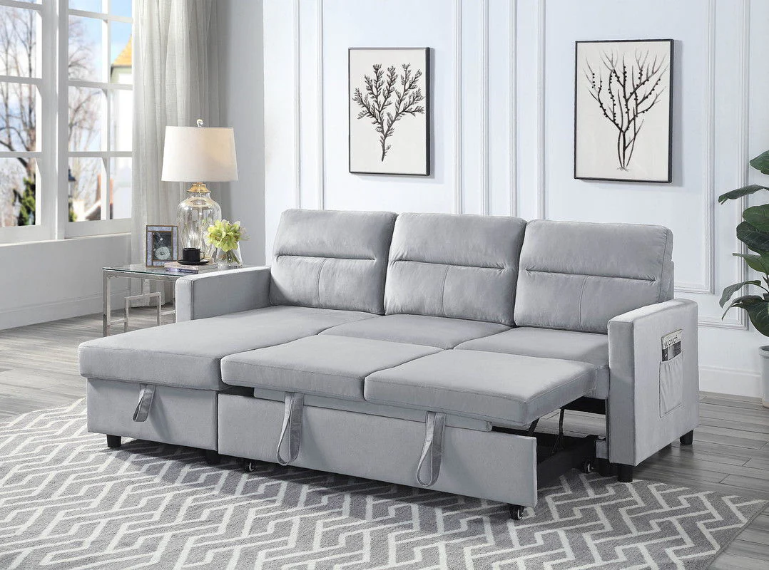 Ruby - Reversible Sleeper Sectional Sofa With Storage Chaise And Side Pocket - Light Gray - Image 2