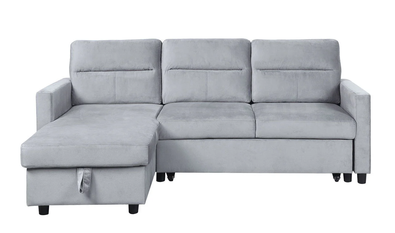 Ruby - Reversible Sleeper Sectional Sofa With Storage Chaise And Side Pocket - Light Gray - Image 3