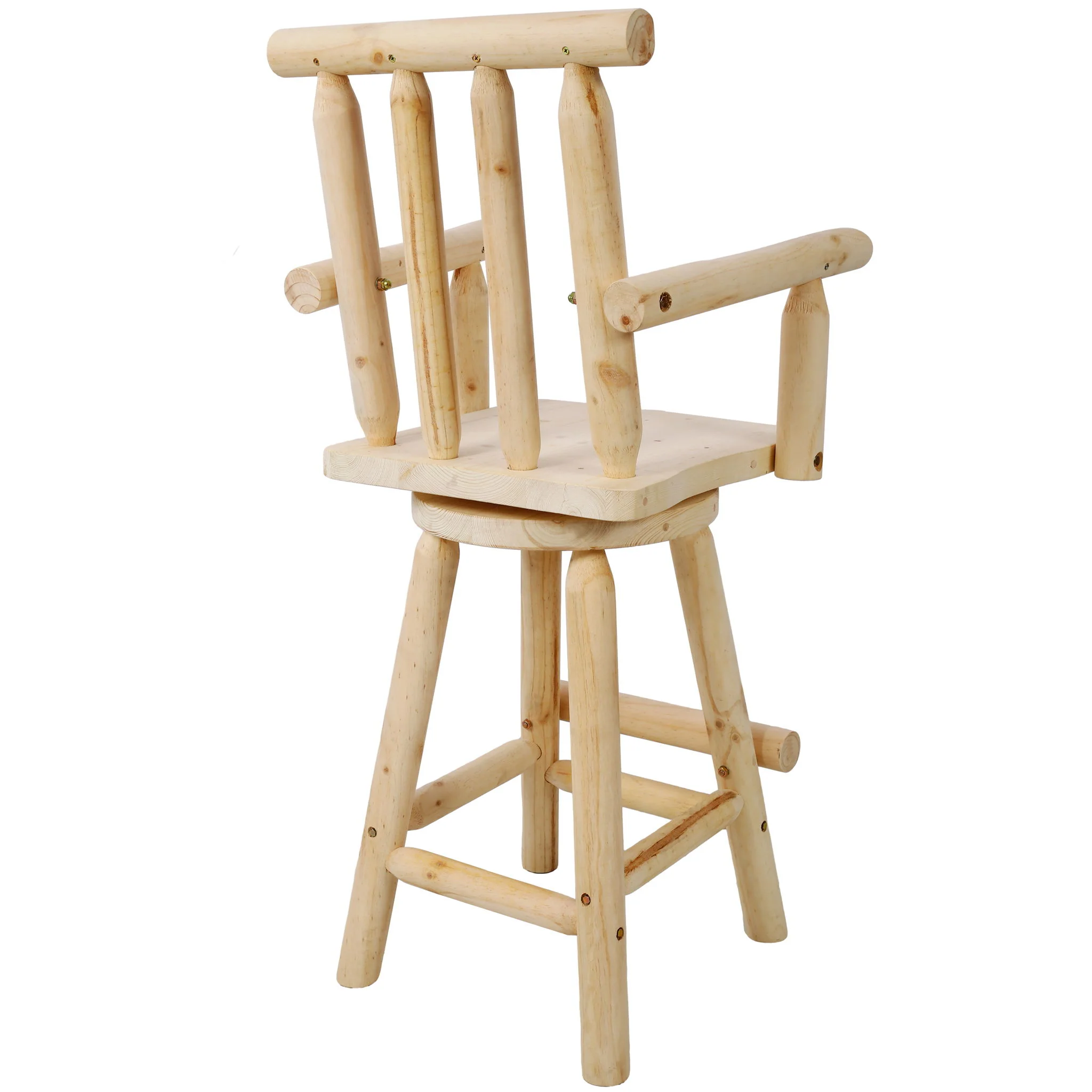 Rustic Bar Stool, Fir Wood Construction, Wide Armrest - Image 3