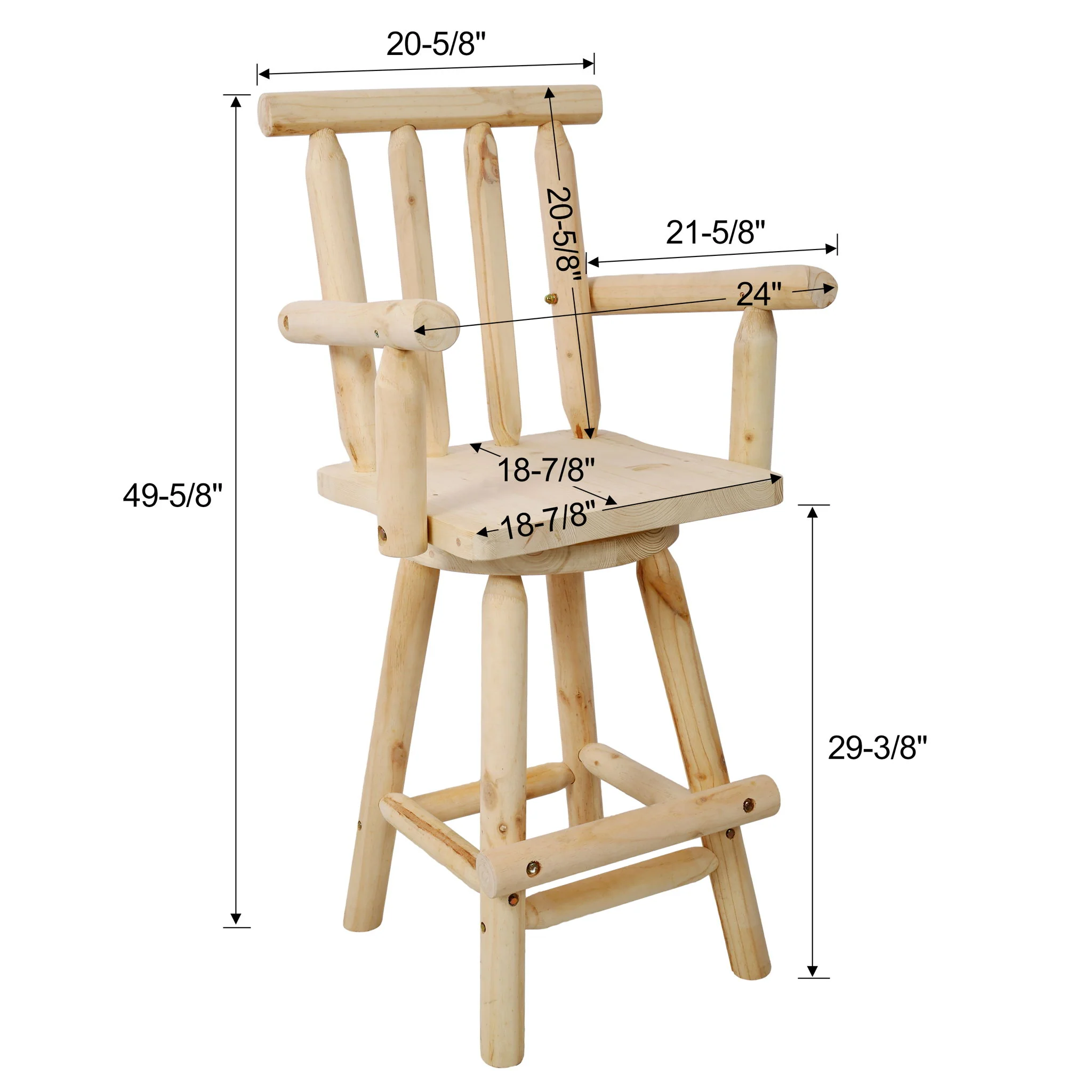 Rustic Bar Stool, Fir Wood Construction, Wide Armrest - Image 6