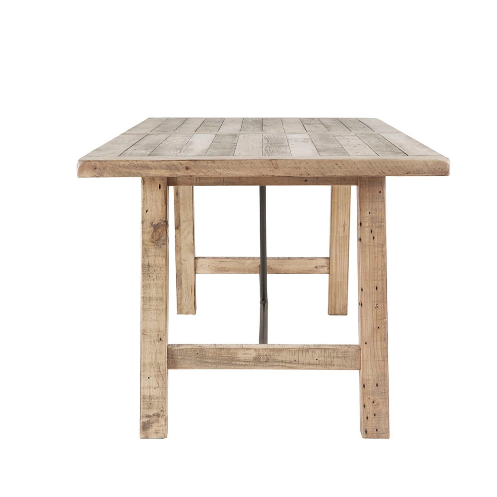 Rustic Dining Table With Metal Support - Natural - Image 2