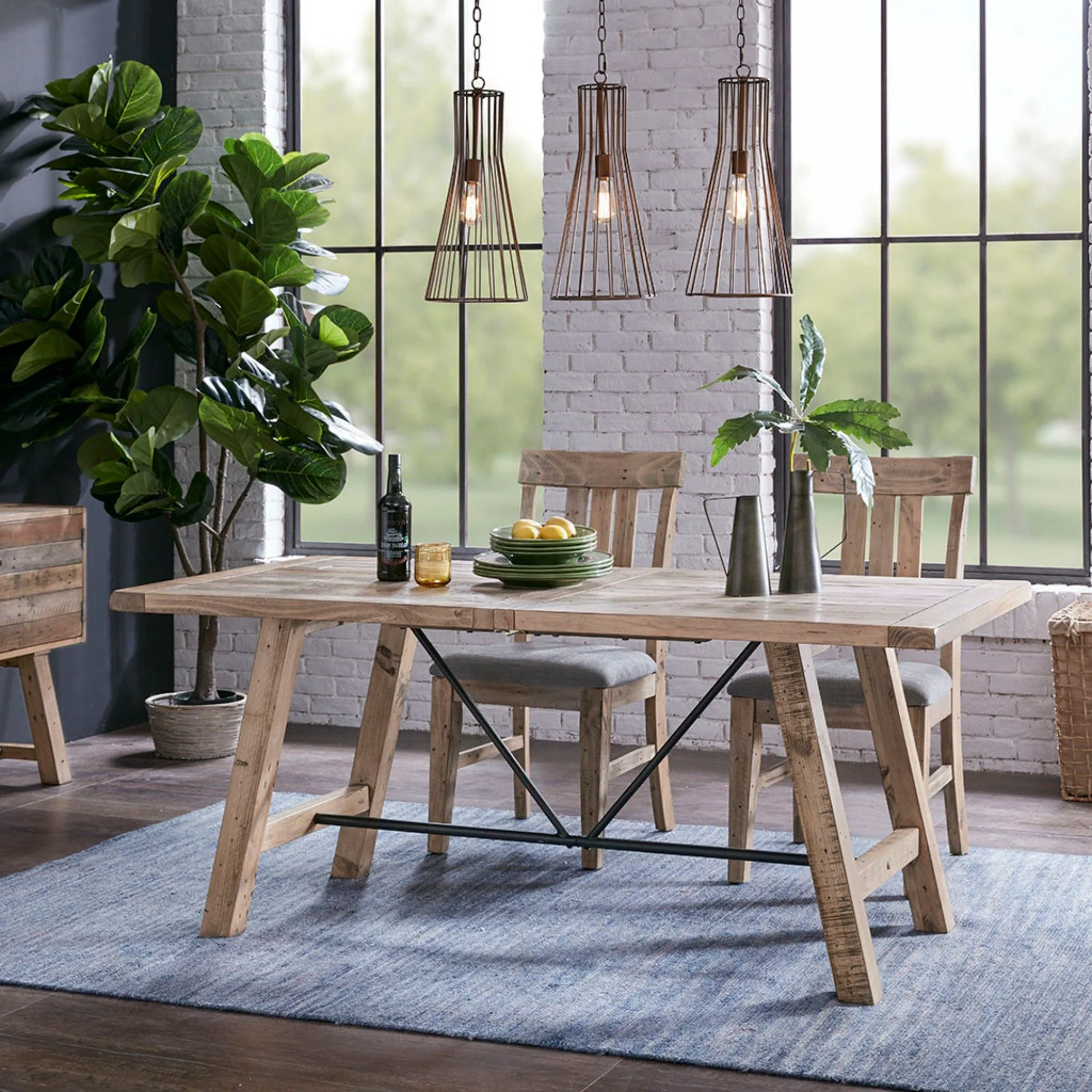 Rustic Dining Table With Metal Support - Natural - Image 3