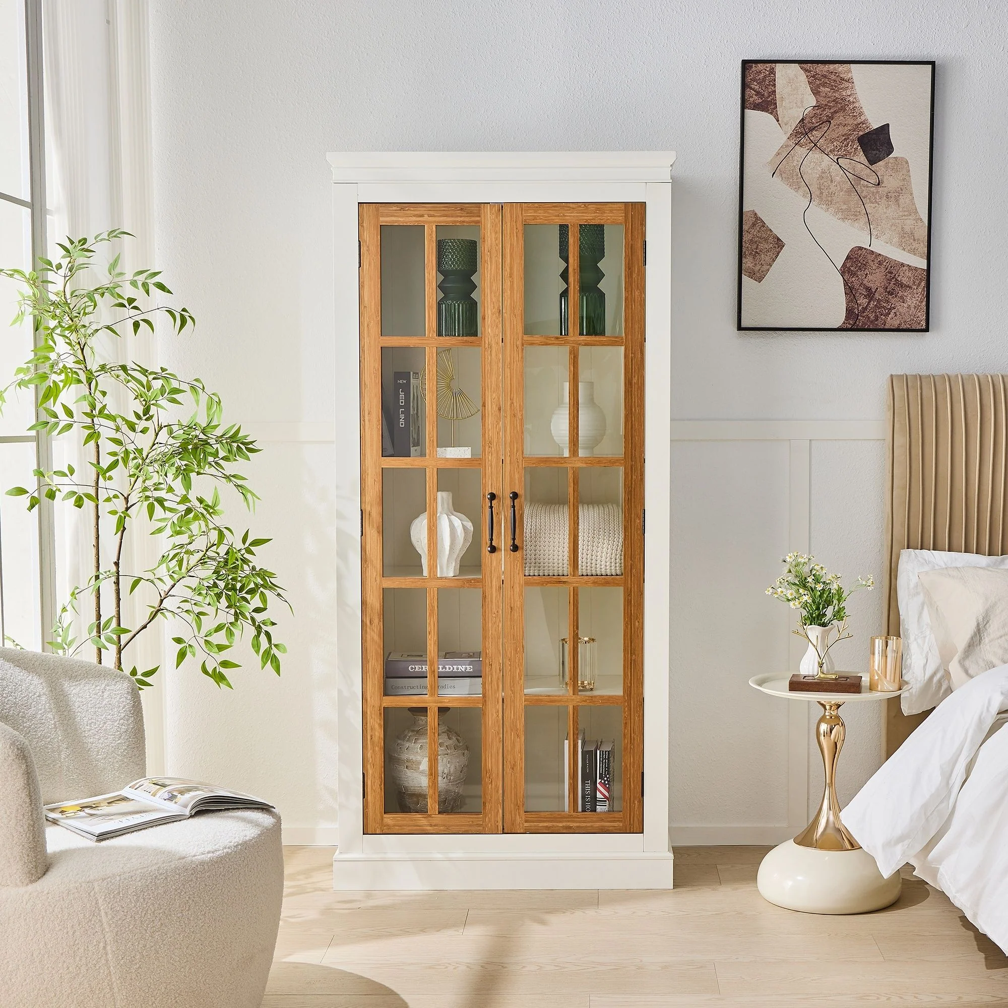 Rustic Style Display Cabinet With Glass Doors For Collectibles - Image 6