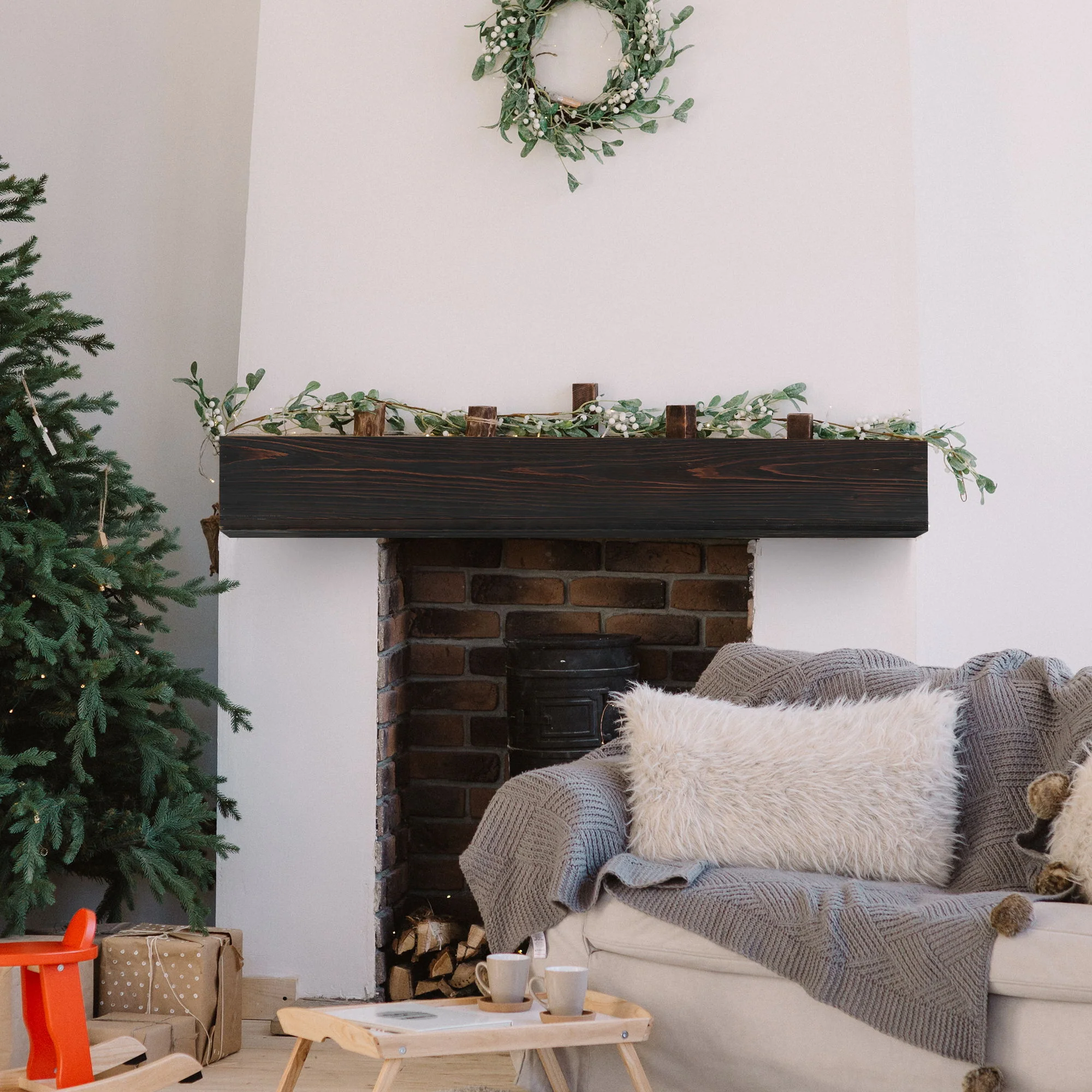 Rustic Wood Fireplace Mantel, Wall-Mounted & Floating Shelf For Home Decor - Image 6