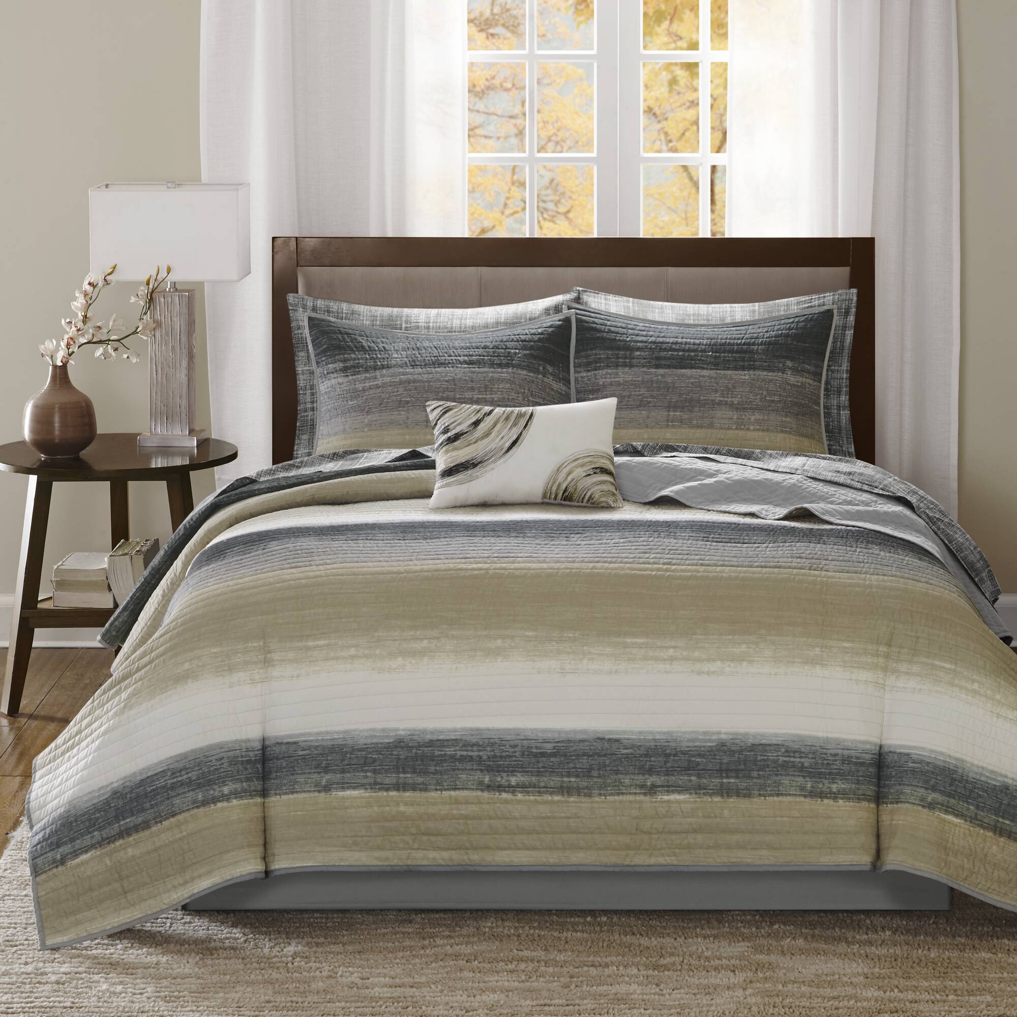 Saben - Queen Complete Reversible Coverlet And Sheet Set - Taupe - Image 4