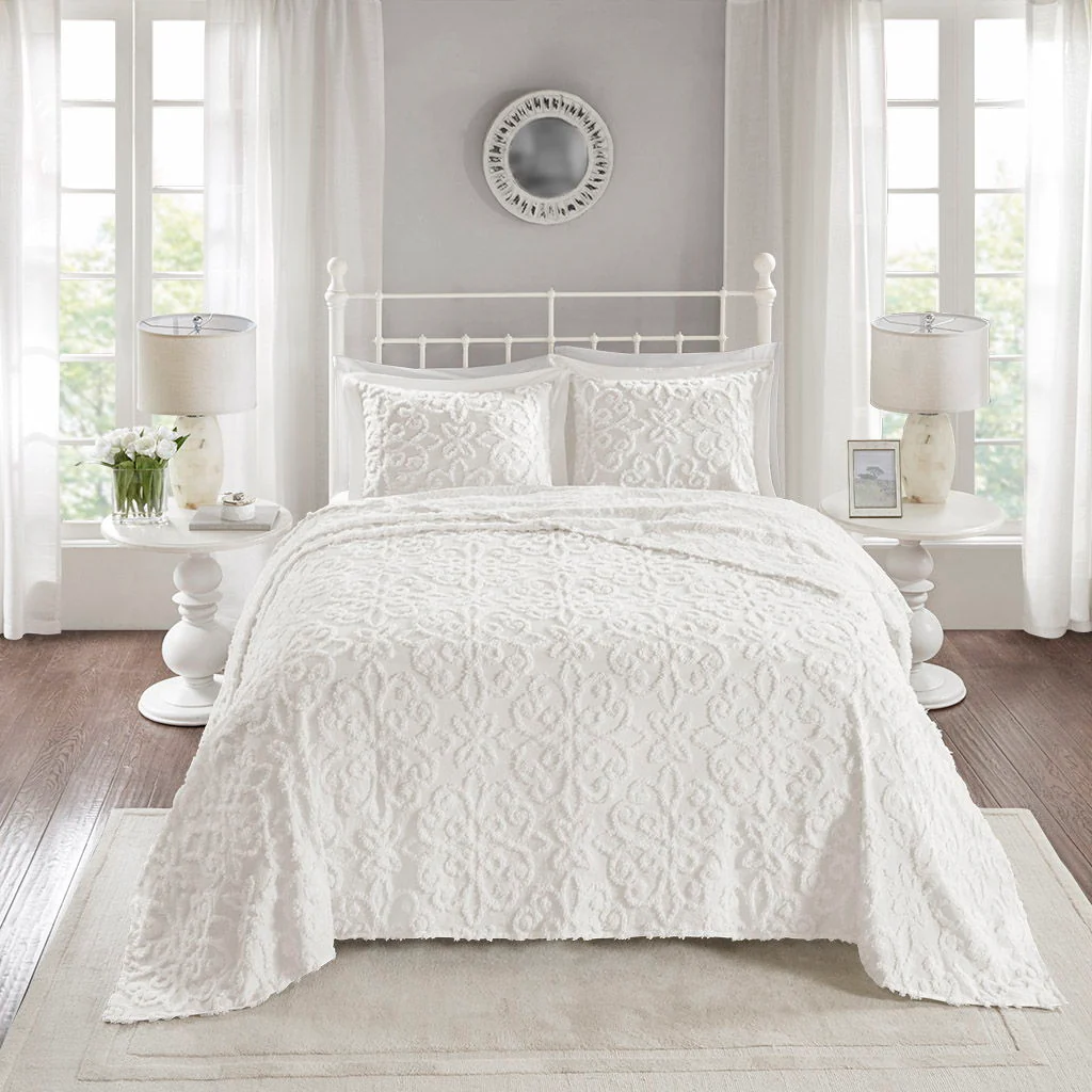 Sabrina - King 3 Piece Tufted Bedspread Set - Off White - Image 4