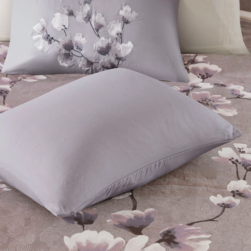 Sakura Blossom - King 3 Piece Sateen Printed Duvet Cover Set - Lilac - Image 4