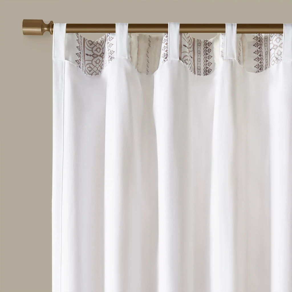 Samara - 50x95" Poly Printed Curtain Panel With Tufted Stripe And Lining - White / Brown - Image 3