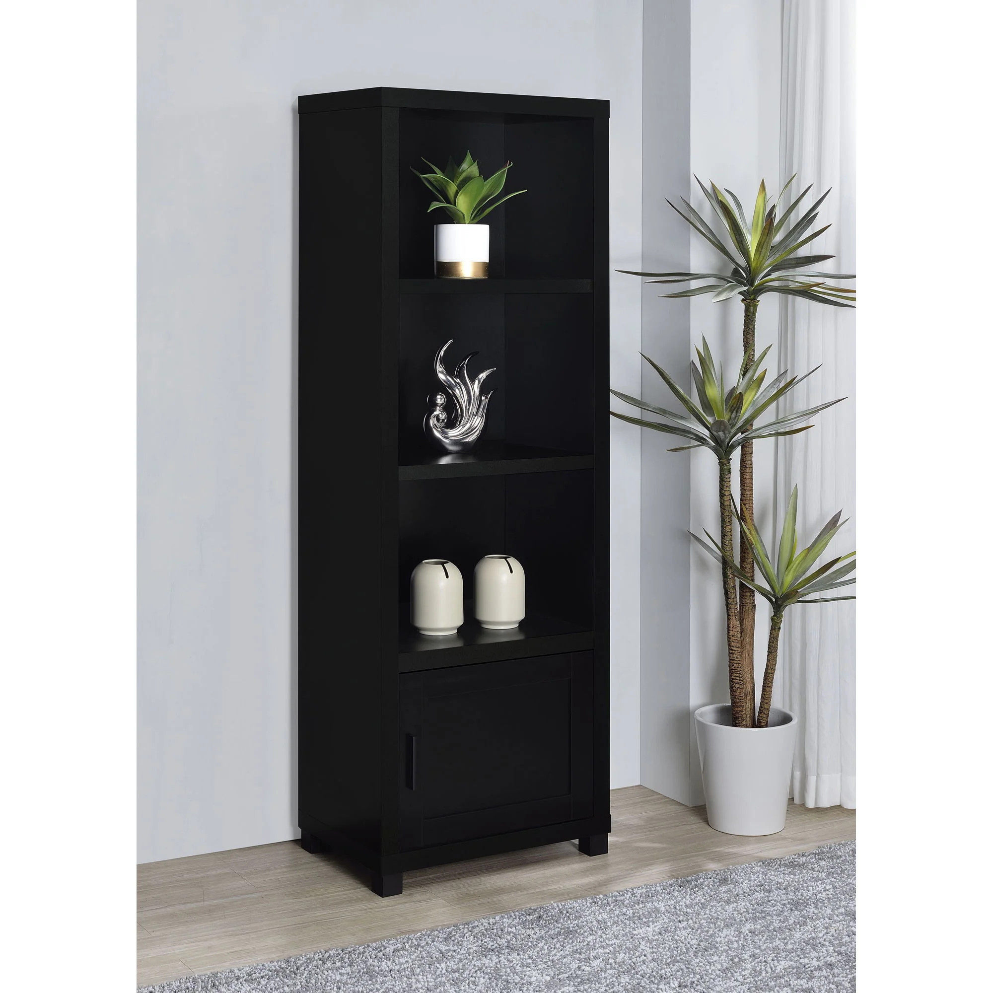 Sandl - 3 Shelf Media Tower With Cabinet Storage Solution - Black - Image 4