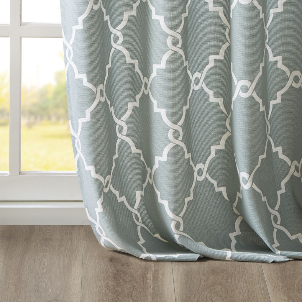 Saratoga - 84" Fretwork Print Grommet Top Window Curtain - Seafoam - Image 4