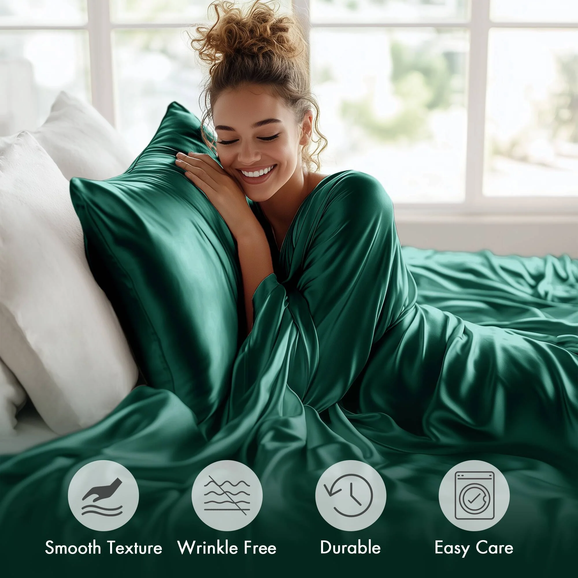 Satin - 4 Piece Twin Luxury Sheet Set - Emerald - Image 4