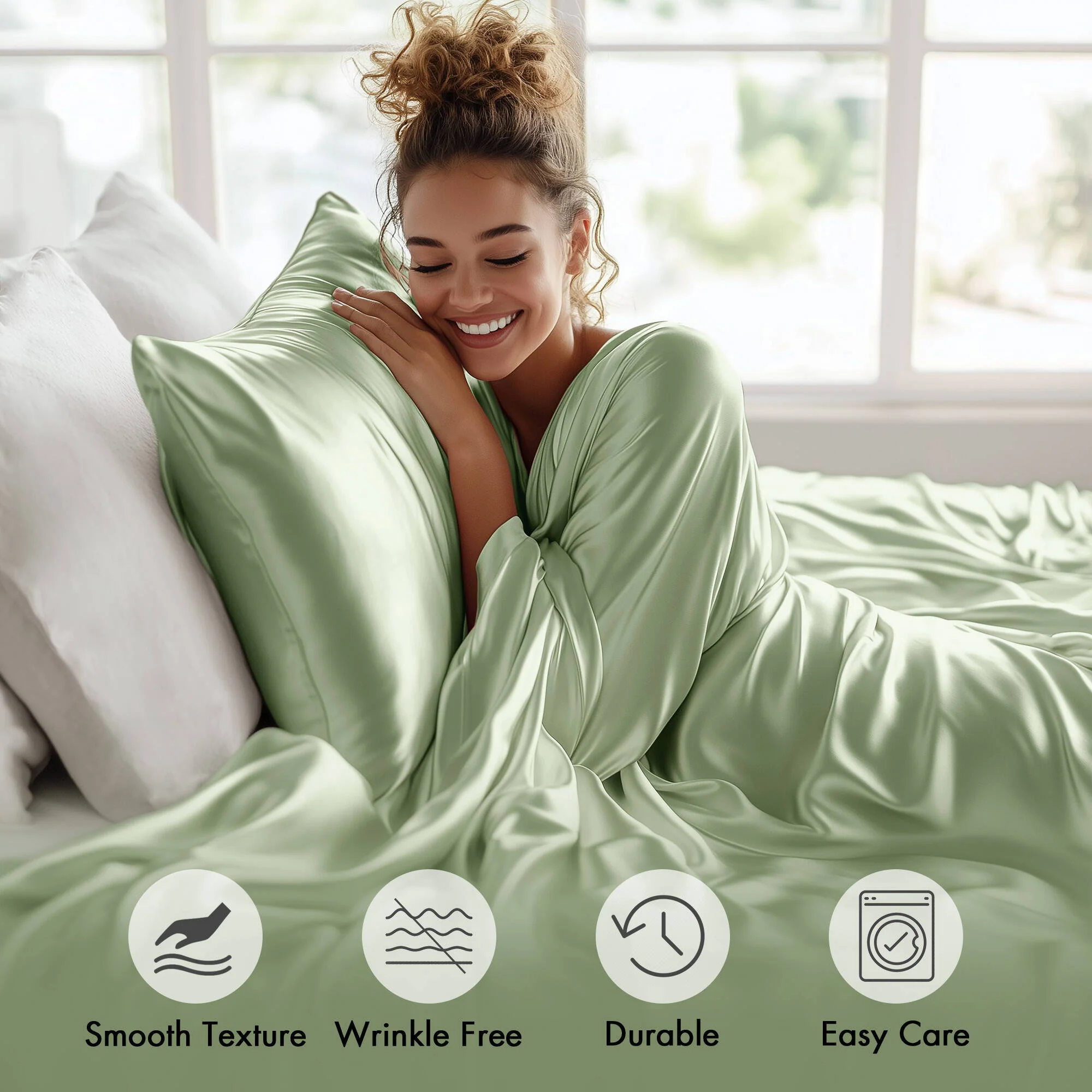 Satin - 4 Piece Twin Luxury Sheet Set - Sage - Image 2