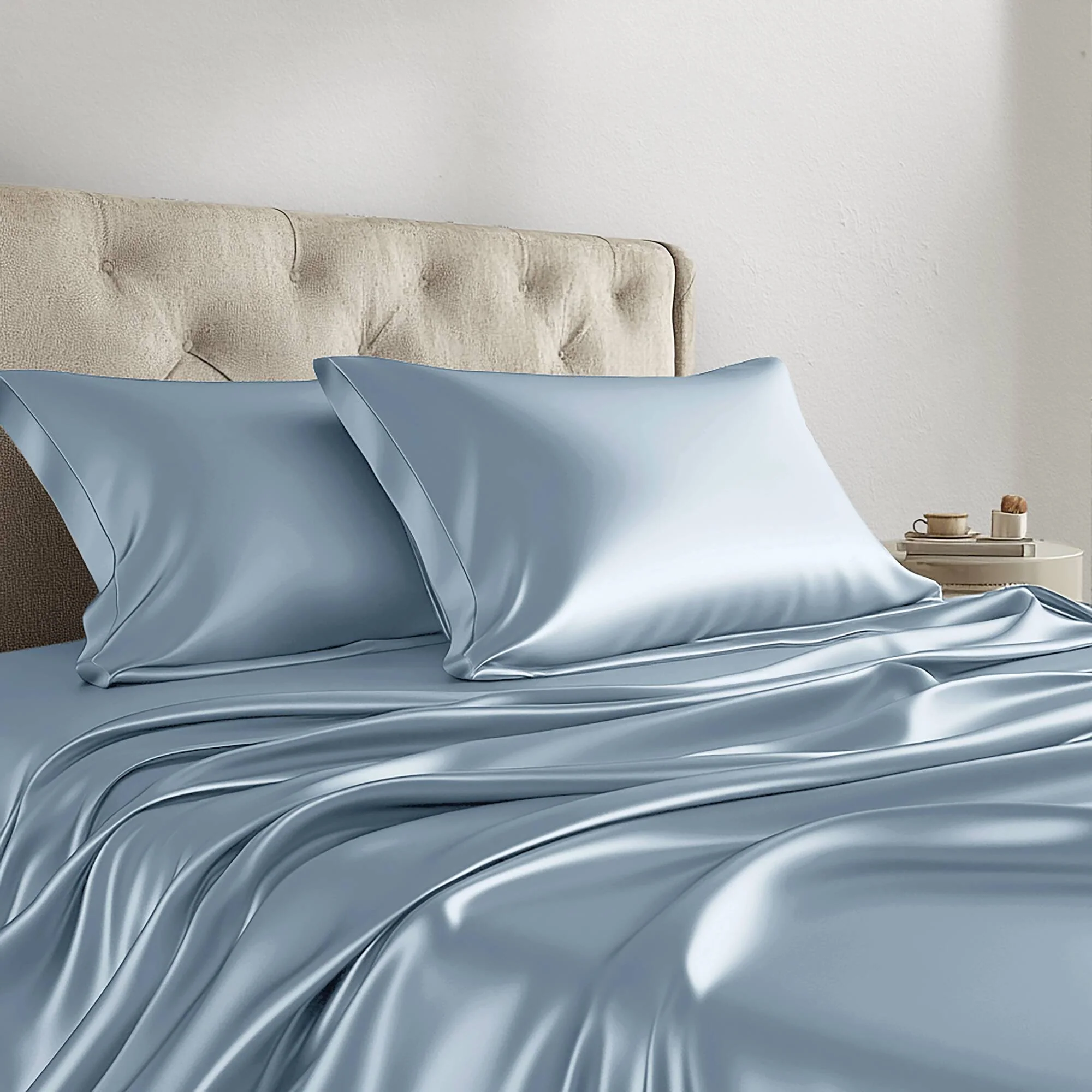 Satin - 6 Piece Queen Luxury Sheet Set - Blue - Image 3