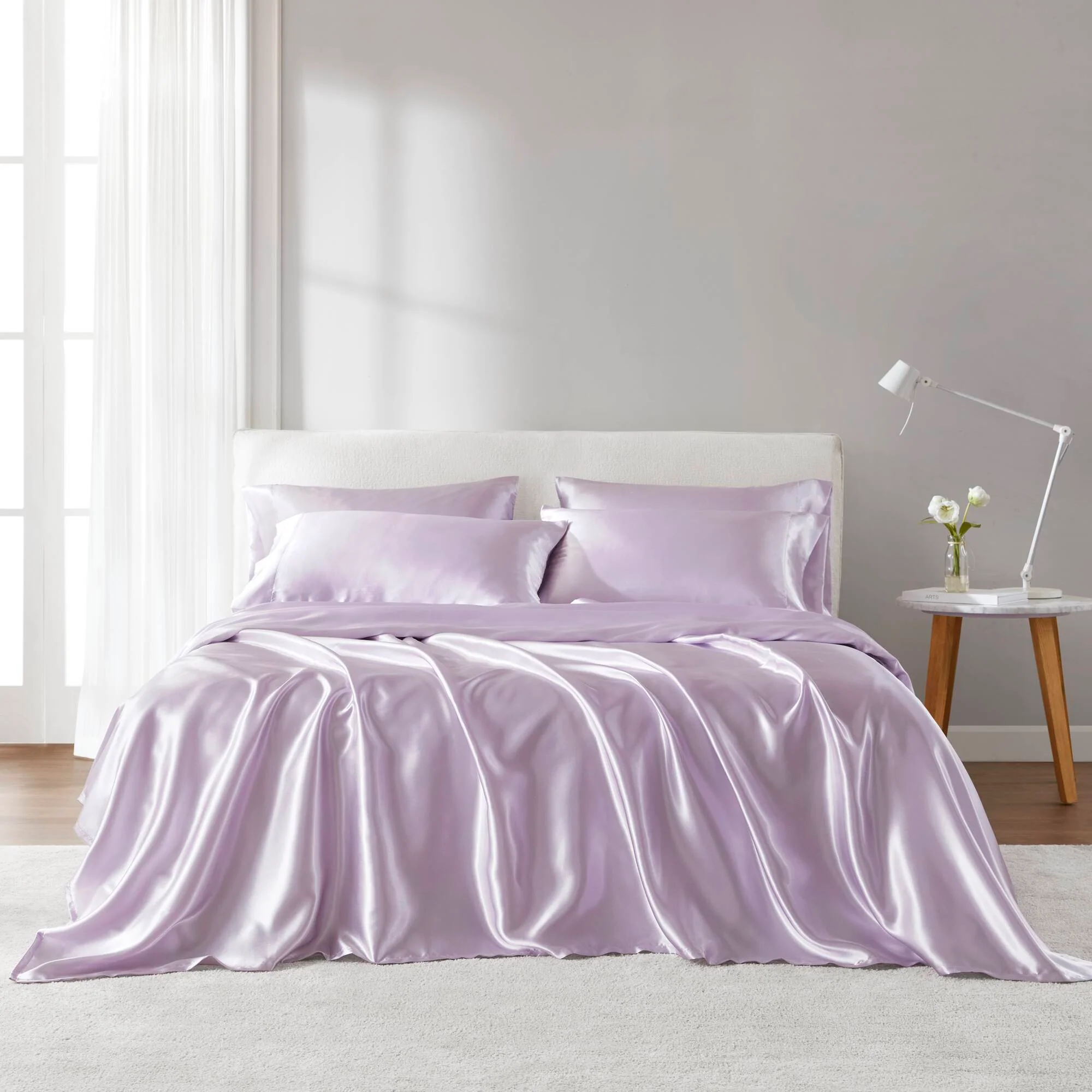 Satin - 6 Piece Queen Luxury Sheet Set - Lilac