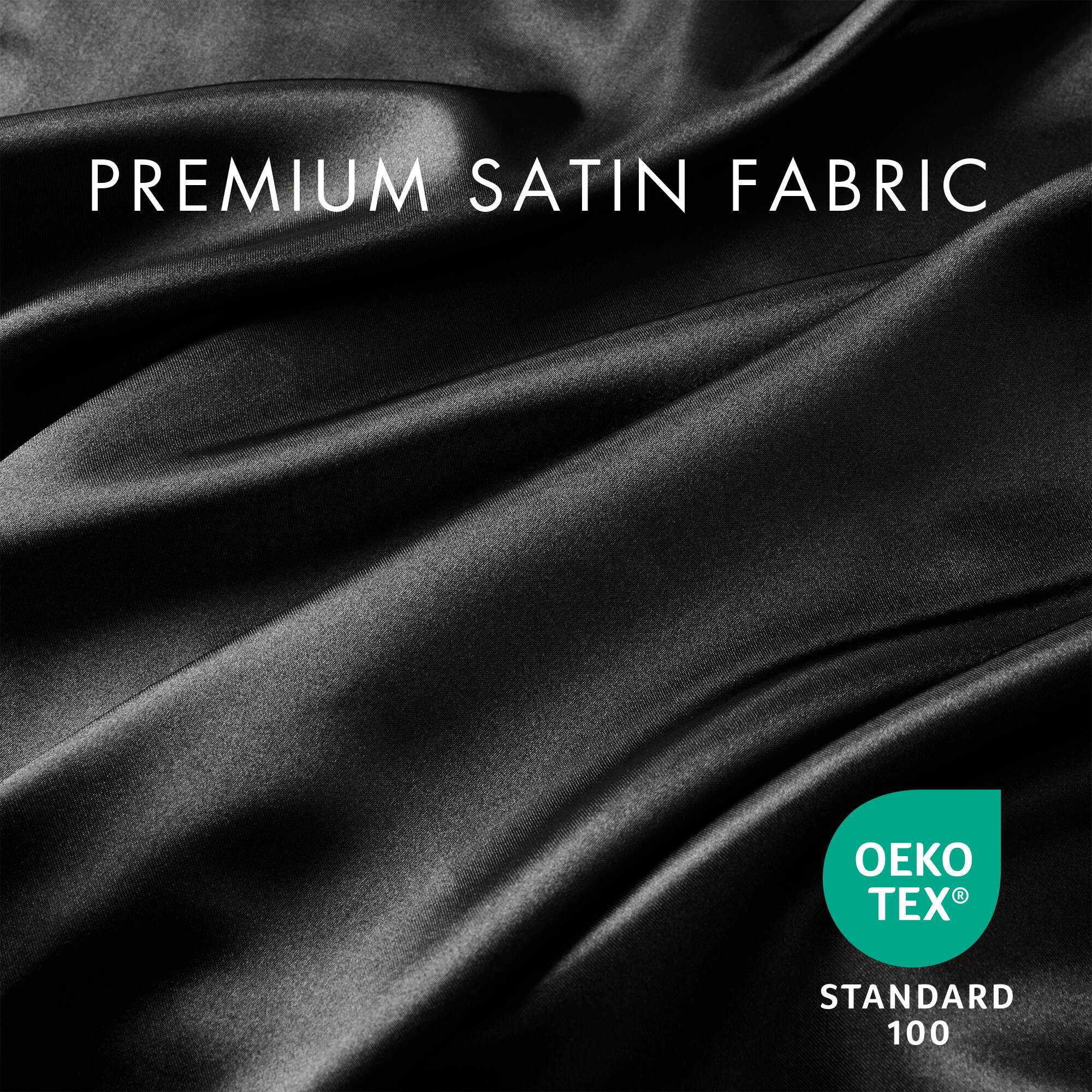 Satin - 7 Piece Split King Luxury Sheet Set - Black - Image 3