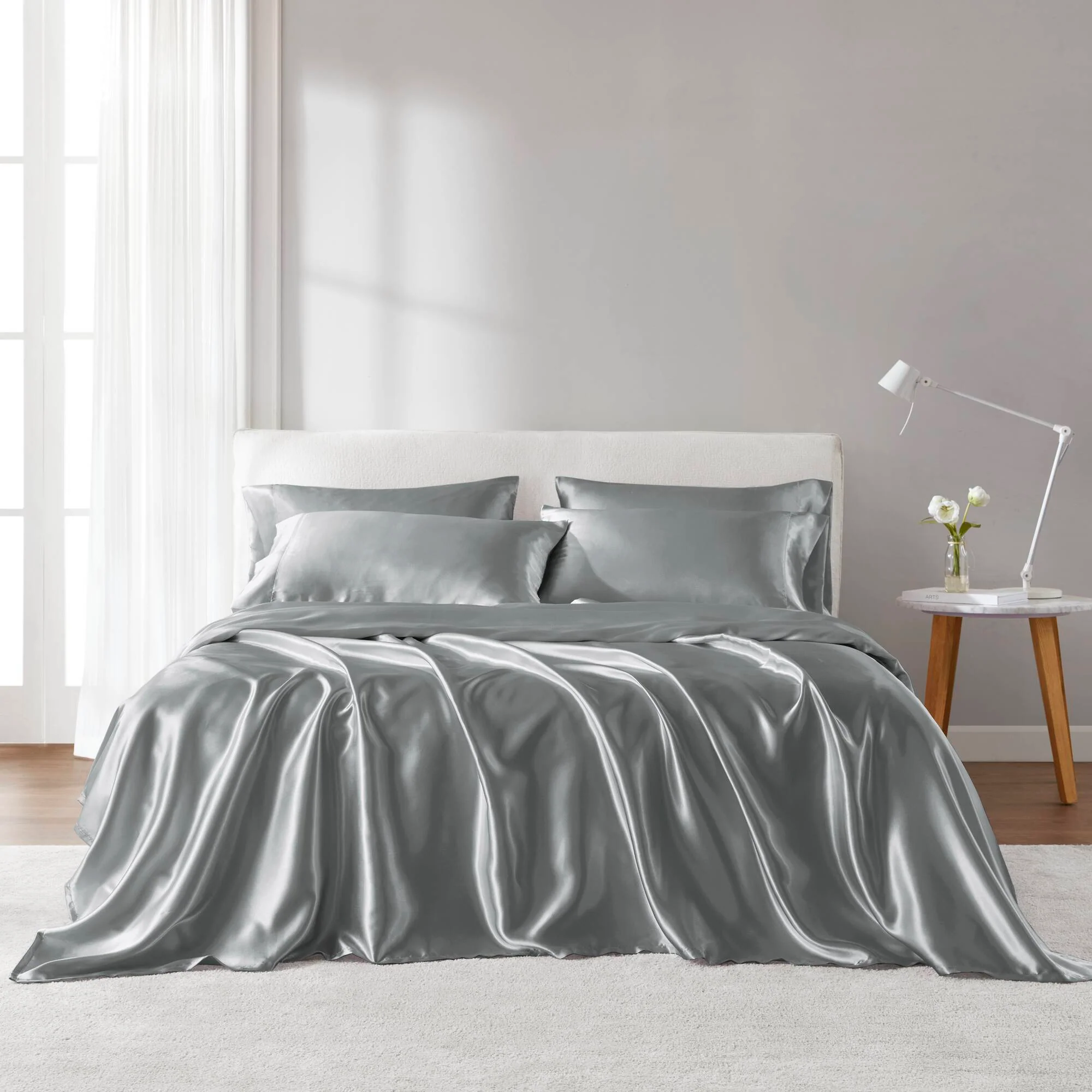 Satin - 7 Piece Split King Luxury Sheet Set - Gray