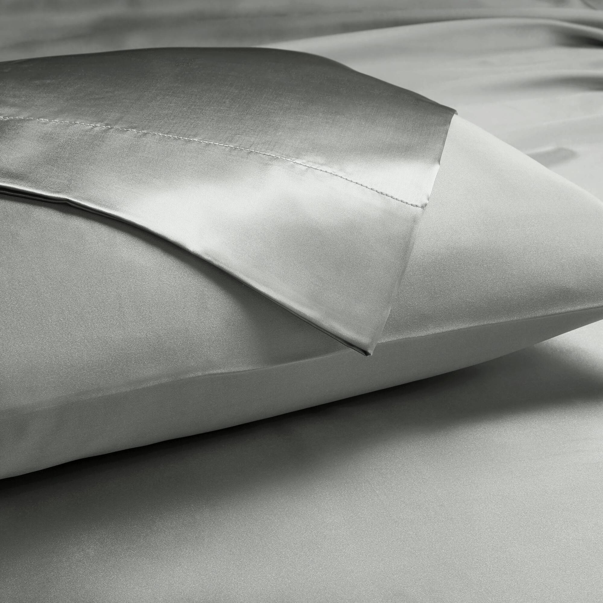 Satin - 7 Piece Split King Luxury Sheet Set - Gray - Image 4