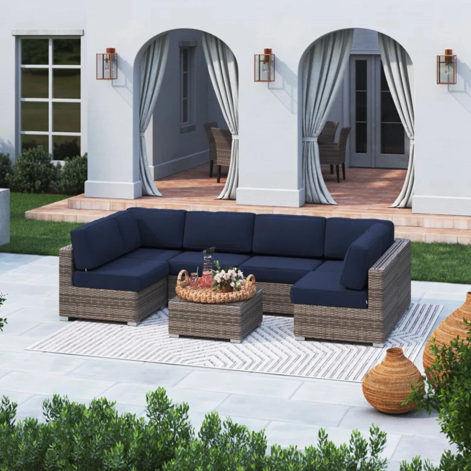 Seating Set With Cushions Handcrafted Wicker Design - Image 79