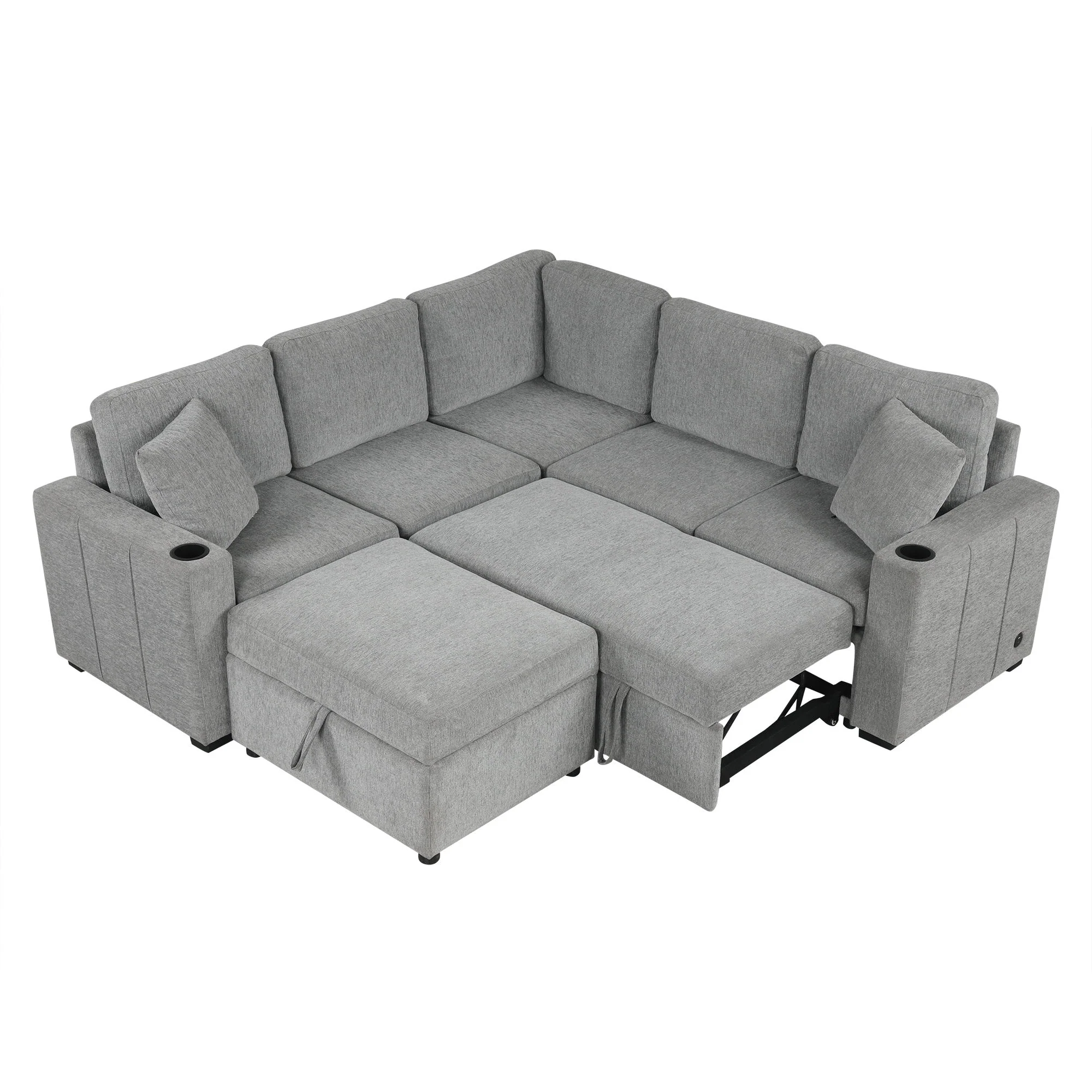Sectional Sofa Convertible Pull-Out Sofa Bed With A Movable Storage Ottoman For Living Room - Image 2