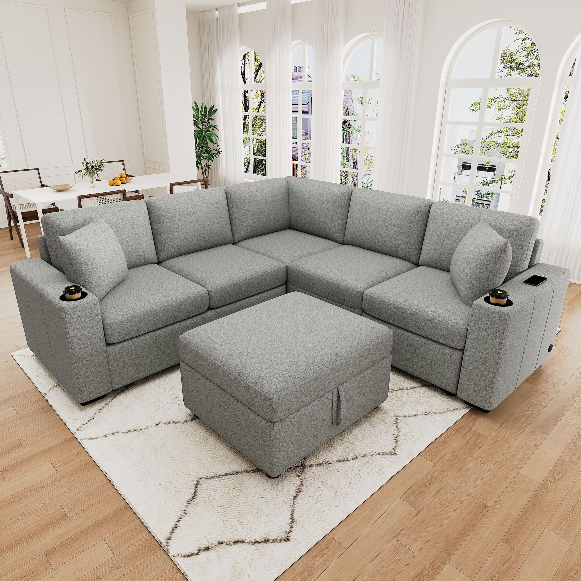 Sectional Sofa Convertible Pull-Out Sofa Bed With A Movable Storage Ottoman For Living Room - Image 3