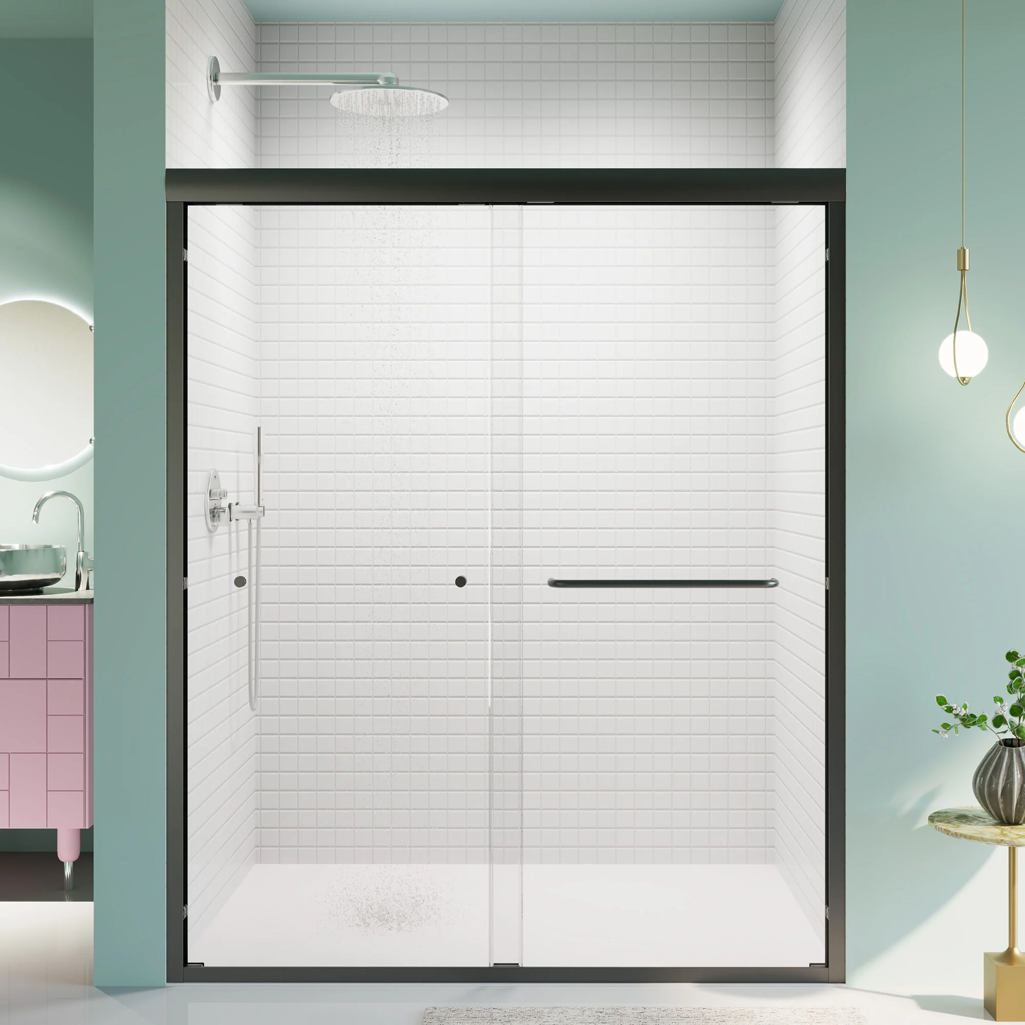 Semi-Frameless Double Sliding Shower Door, Bypass Shower Door, 1 / 4" (6Mm) Thick SGCC Tempered Glass Door - Image 8