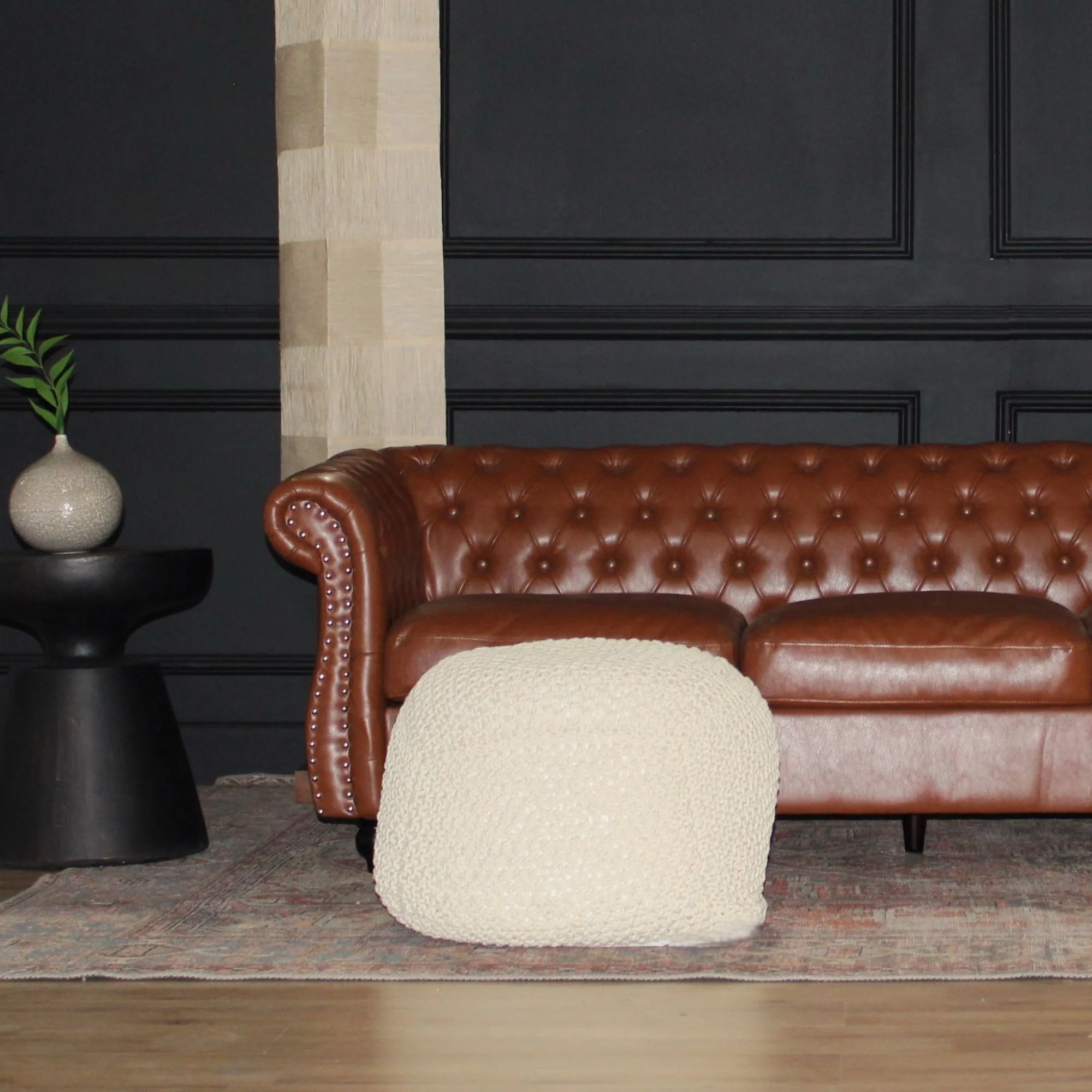 Semi Rounded Pouf, Cable Knitted, Perfect Seating - Image 16