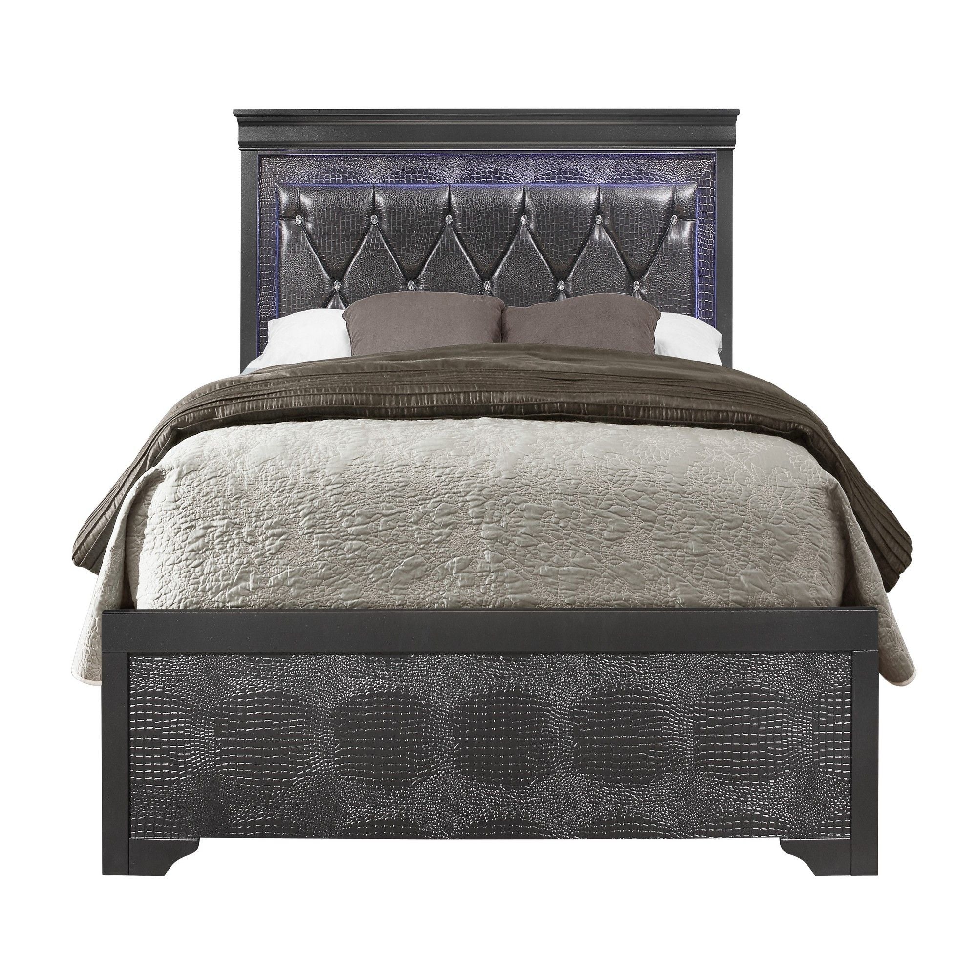 Shaker - 5 Pieces Bedroom Set With Crystal Inspired Tufted Headboard And LED Lighting - Image 3