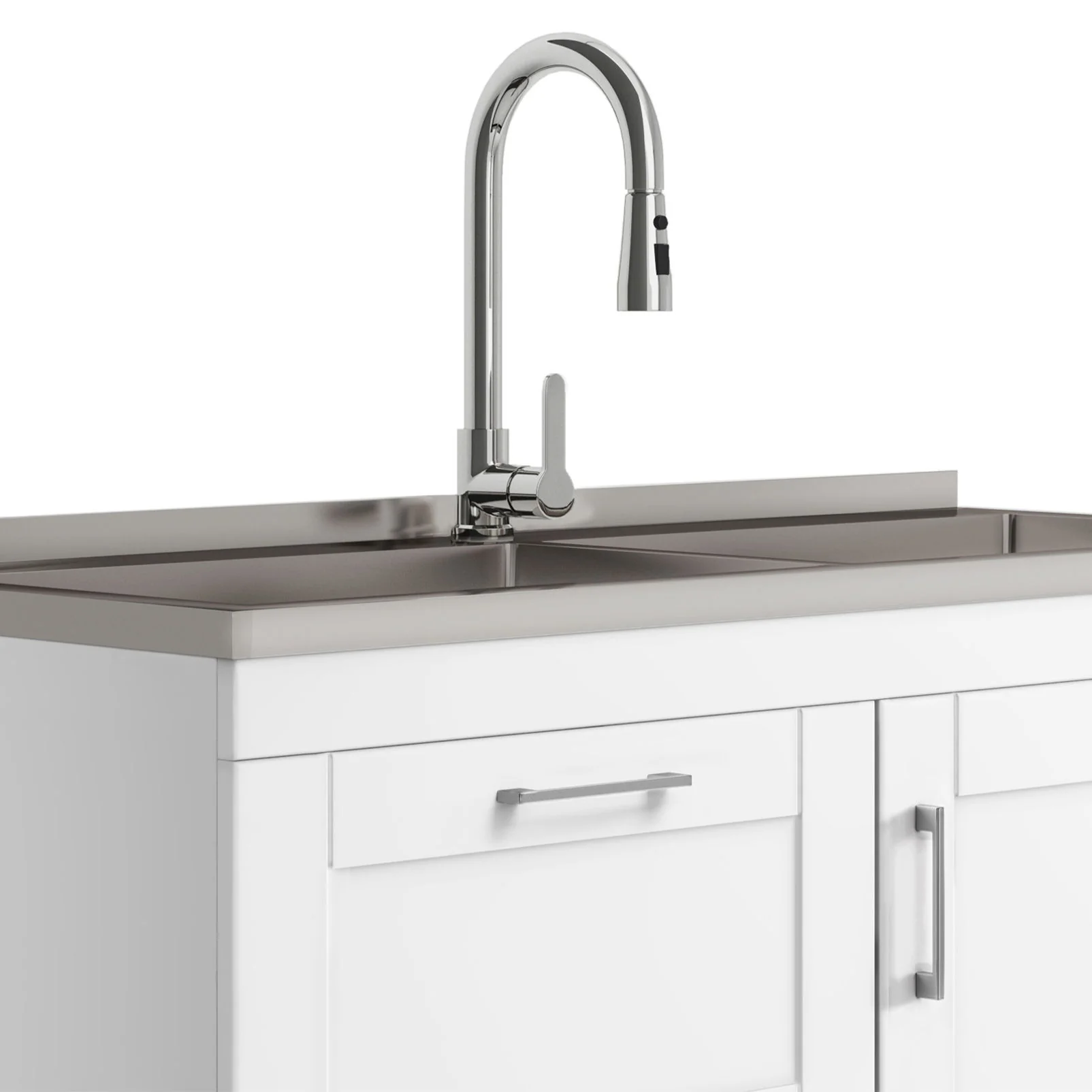 Shaker - Modern Wide Laundry Cabinet With Faucet And Sink - White - Image 3