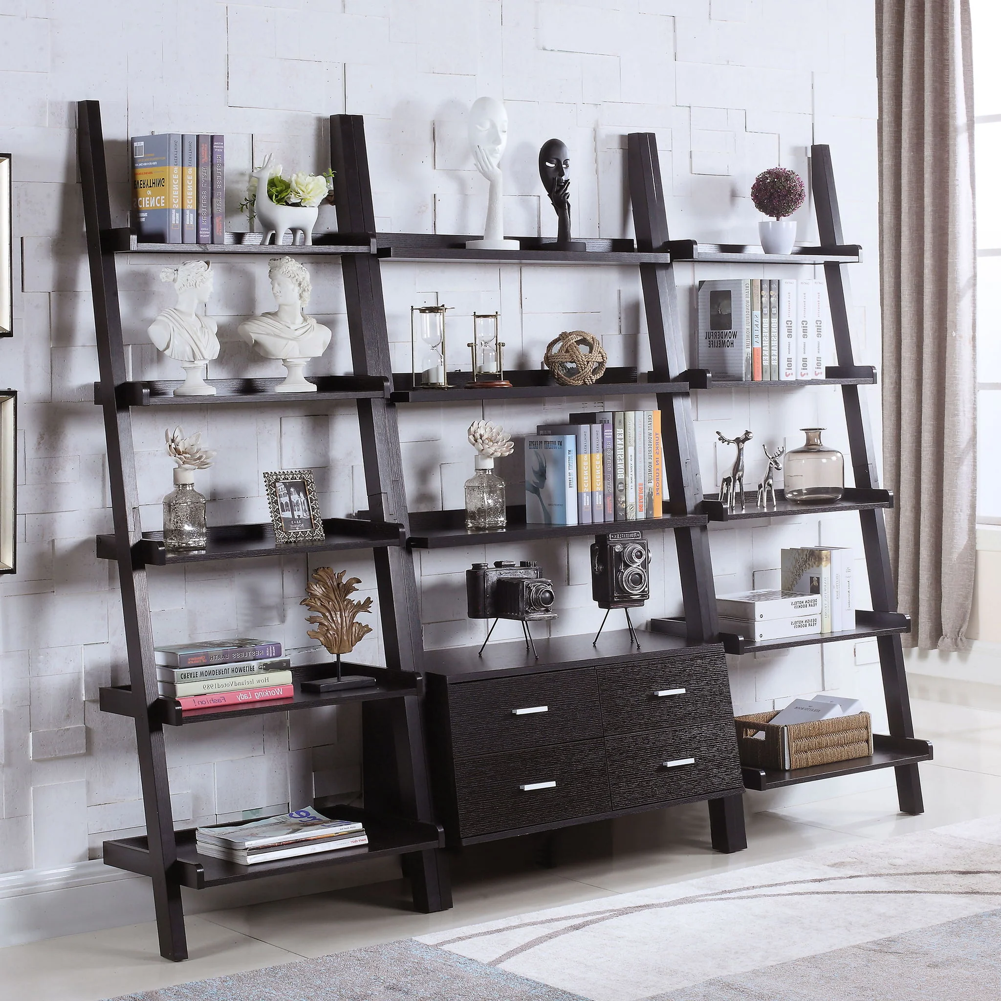 Shasta - 5 Shelf Ladder Bookshelf With Drawers - Cappuccino - Image 2