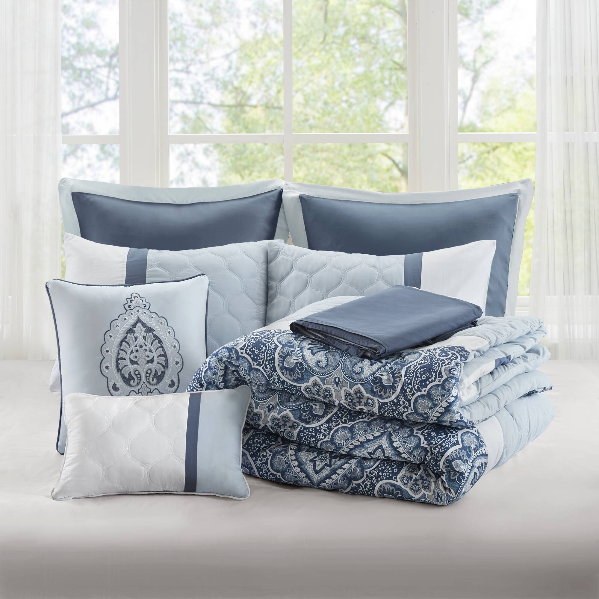 Shawnee - King 8 Piece Comforter Set - Blue - Image 3
