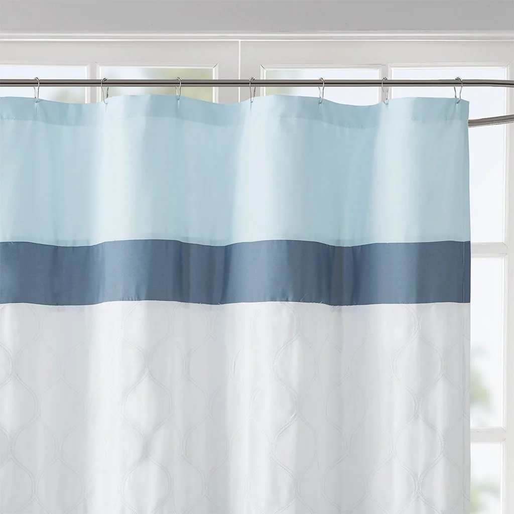Shawnee - Printed And Embroidered Shower Curtain - Blue - Image 4