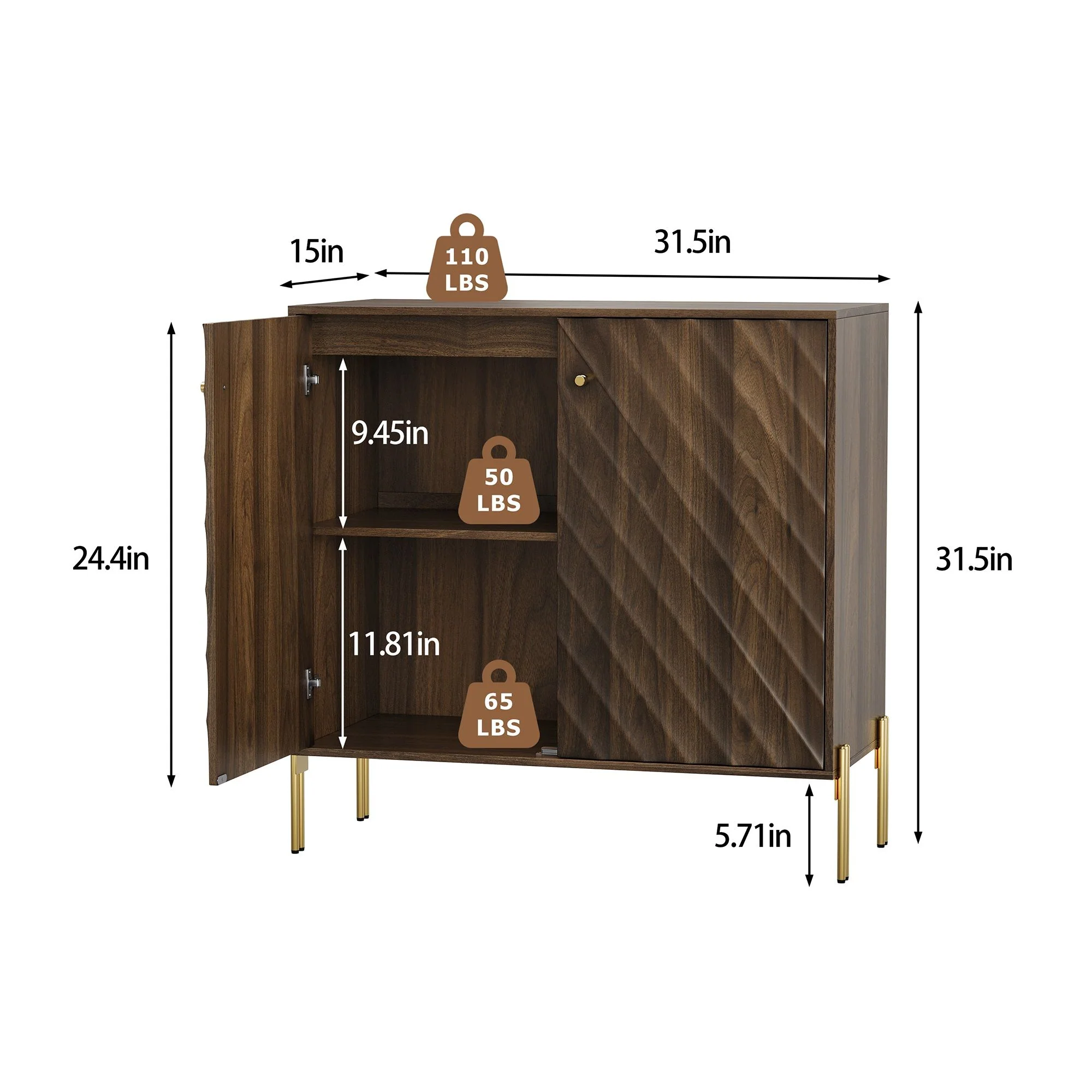 Sideboard Buffet With Storage For Living Room - Walnut - Image 2