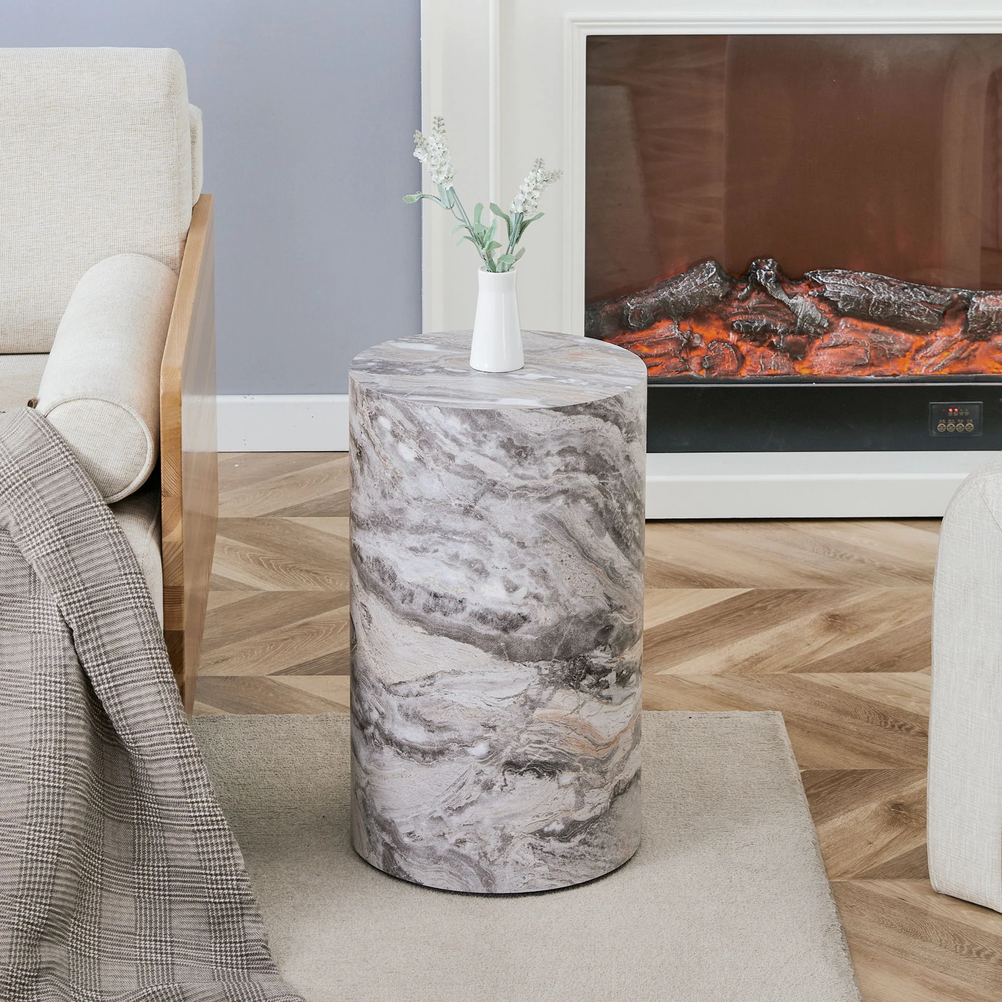 Simple Marble Textured Cylindrical Coffee Table Material - Gray - Image 4